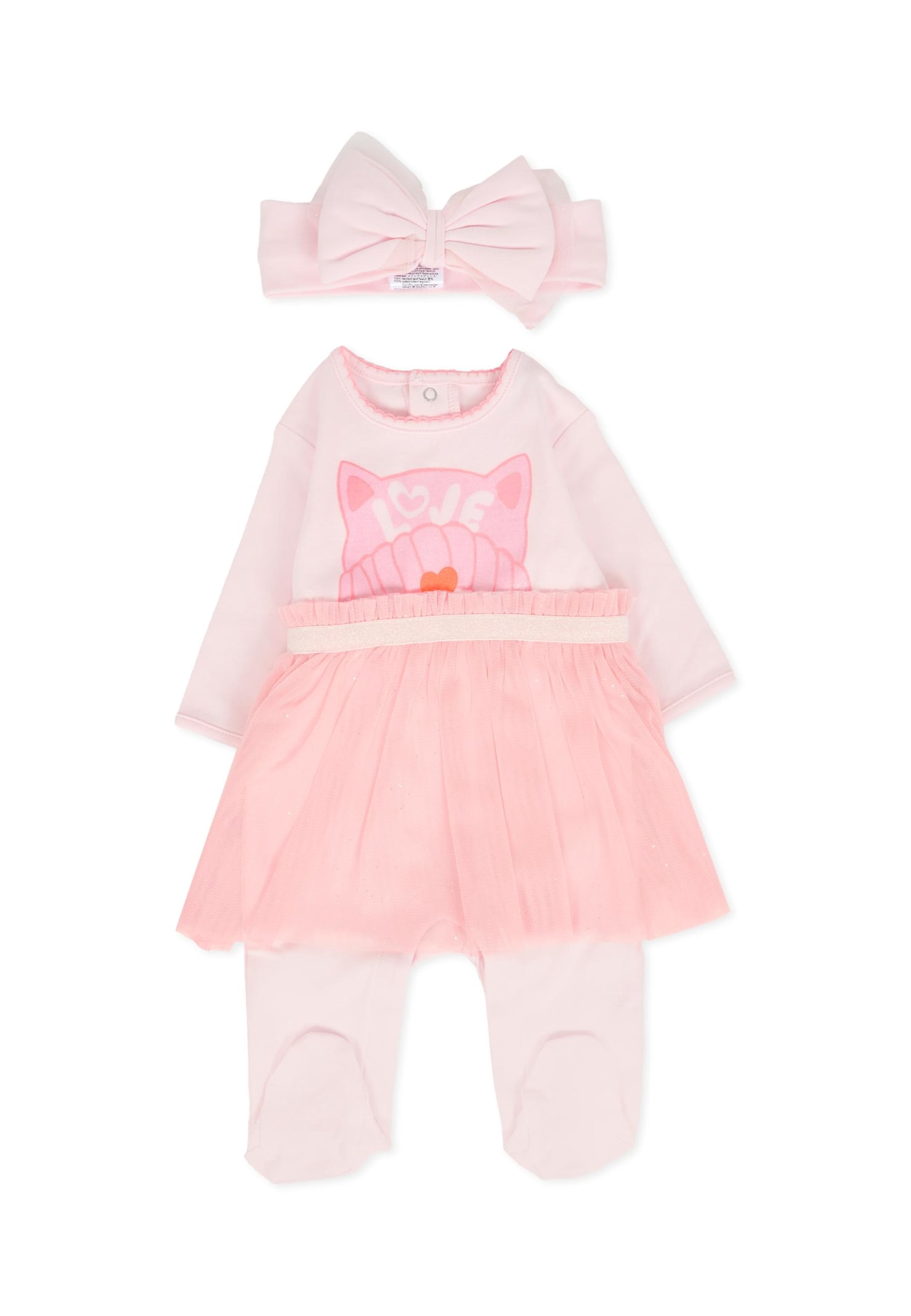 Billieblush Pink Babygrow Set For Baby Girl With Cat In Pink