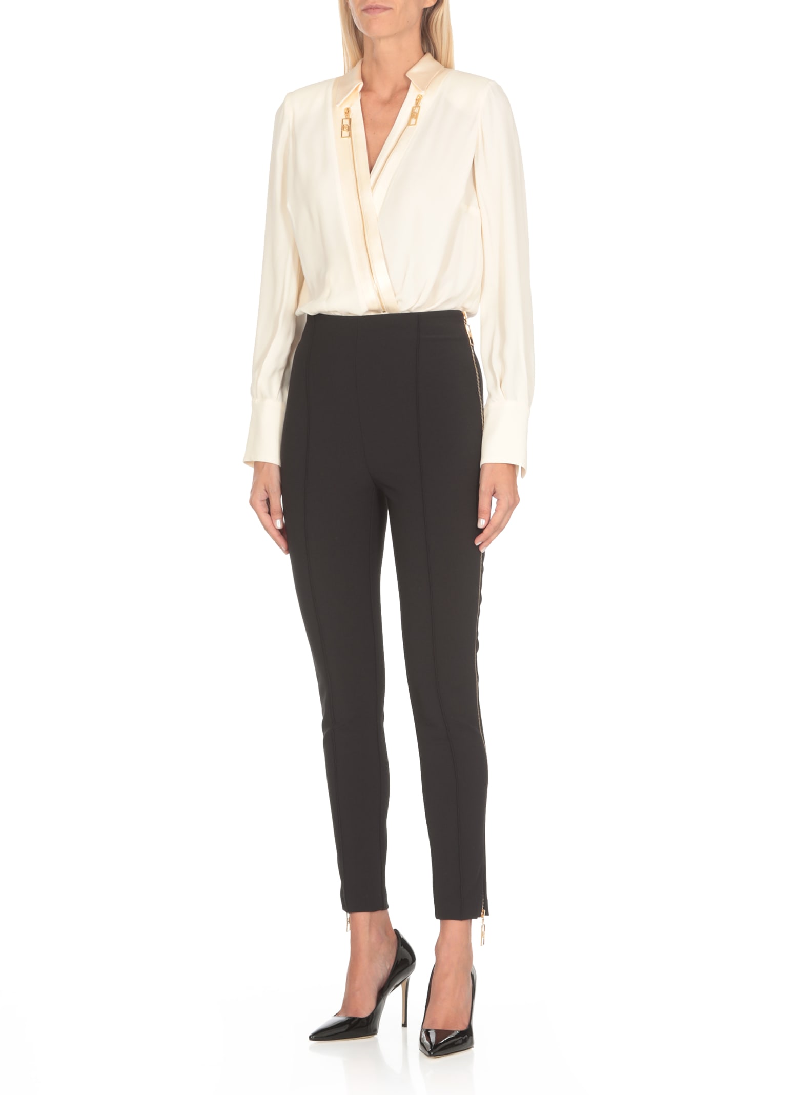 Shop Elisabetta Franchi Viscose Body Shirt In Ivory