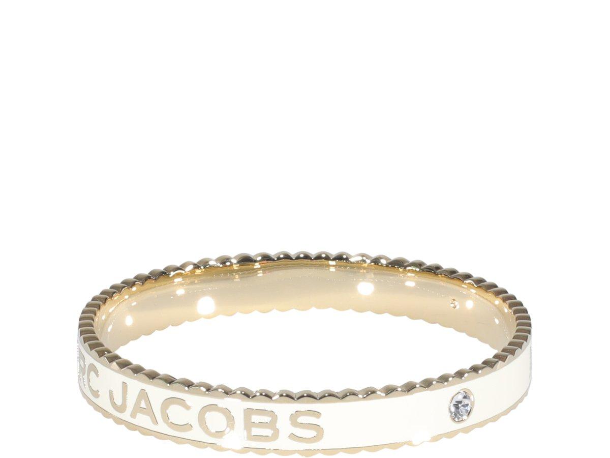 Shop Marc Jacobs The Medallion Logo Detailed Bracelet In Cream/gold