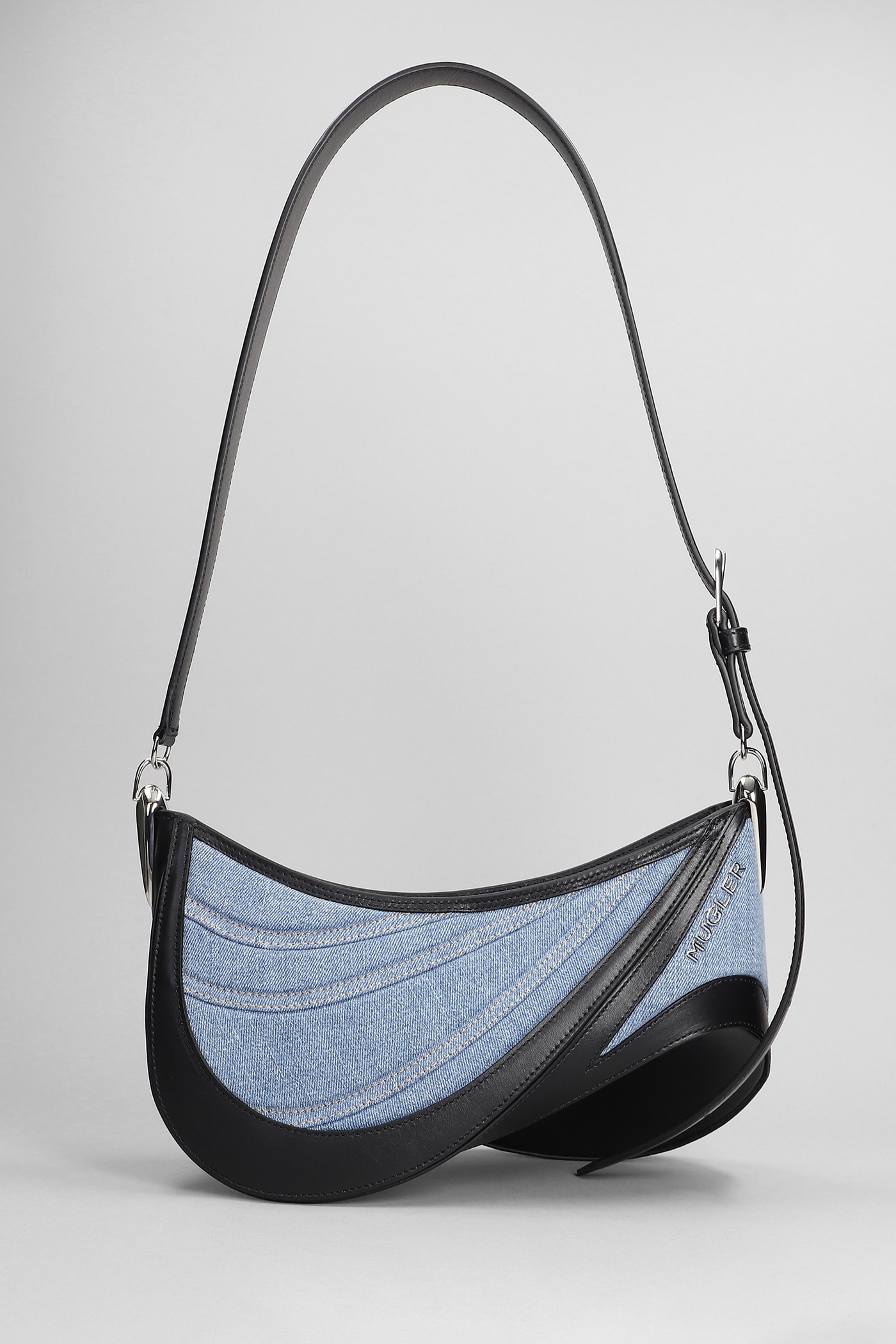 Shoulder Bag In Blue Leather And Fabric