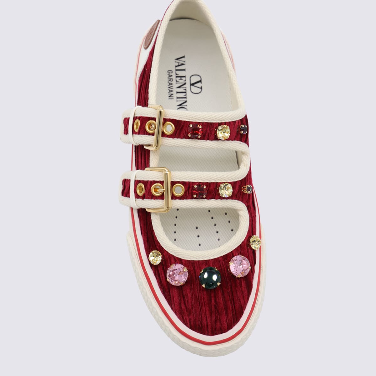 Valentino Maroon Jewel-embellished Sneakers In Red