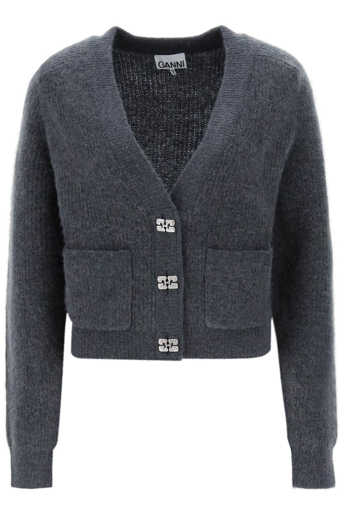 GANNI WOOL CARDIGAN WITH JEWEL BUTTONS