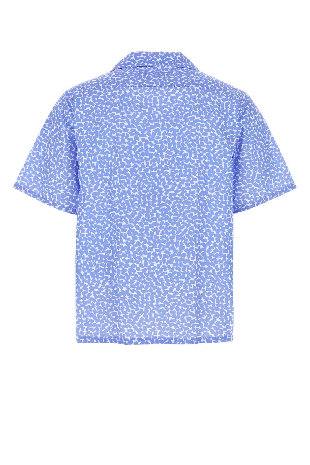 Shop Prada Printed Poplin Shirt In Celeste