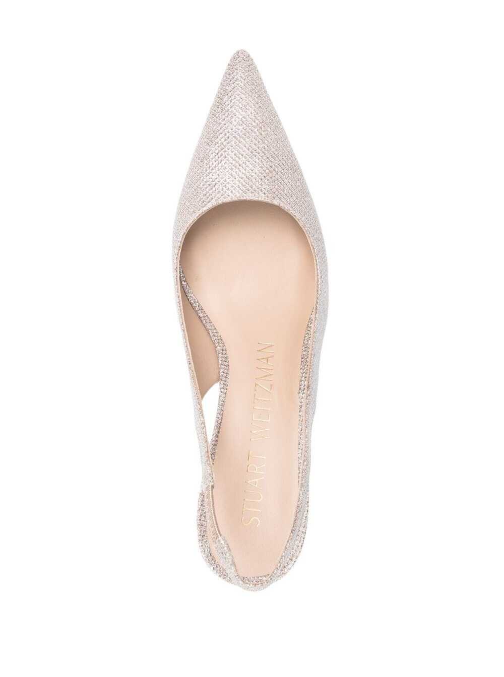 Shop Stuart Weitzman Beige Slingback Pumps With All-over Glitters In Fabric Woman
