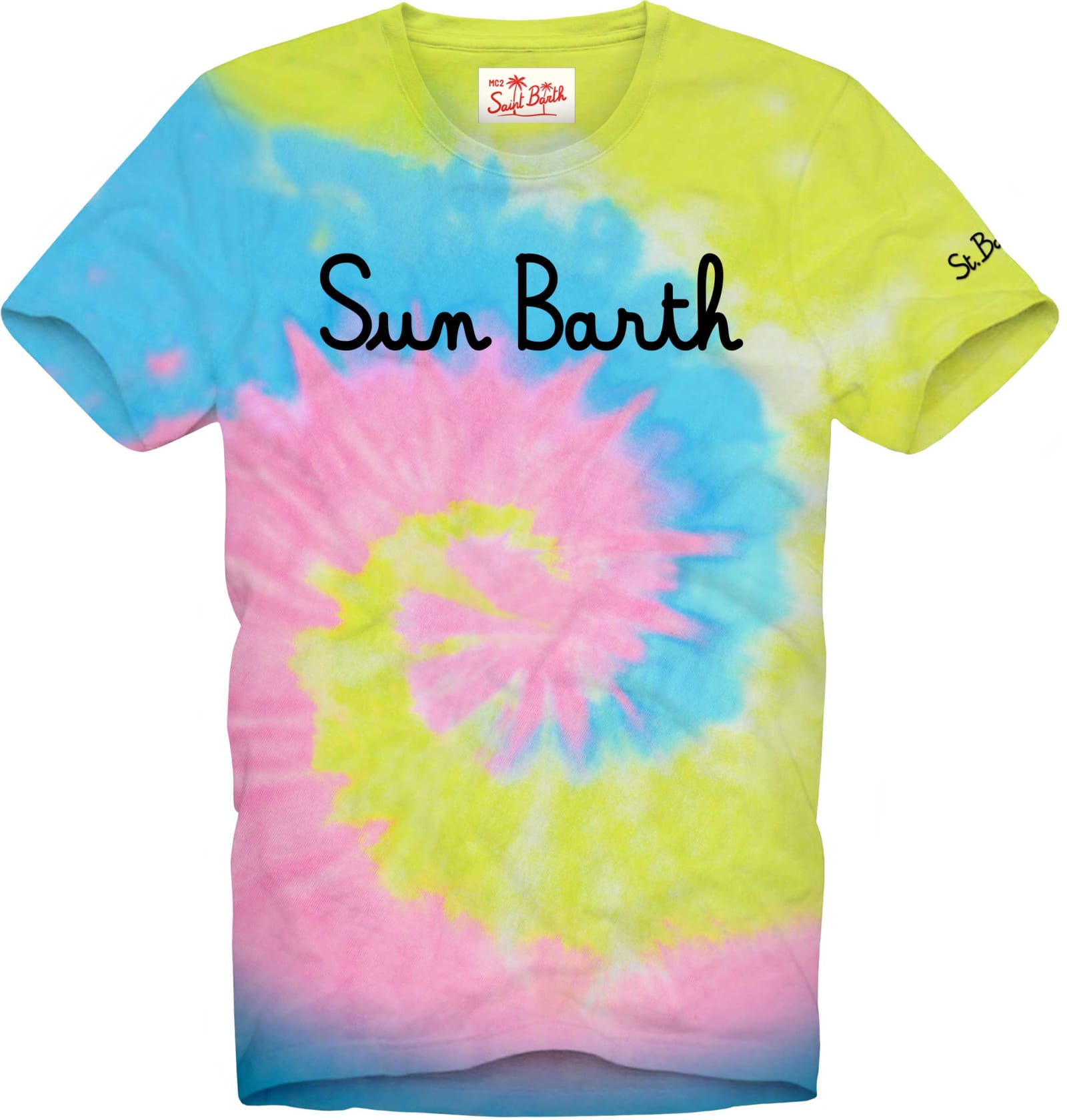 Mc2 Saint Barth Kids' Boy Tie Dye Print T-shirt With Sun Barth Embroidery In Multicolor