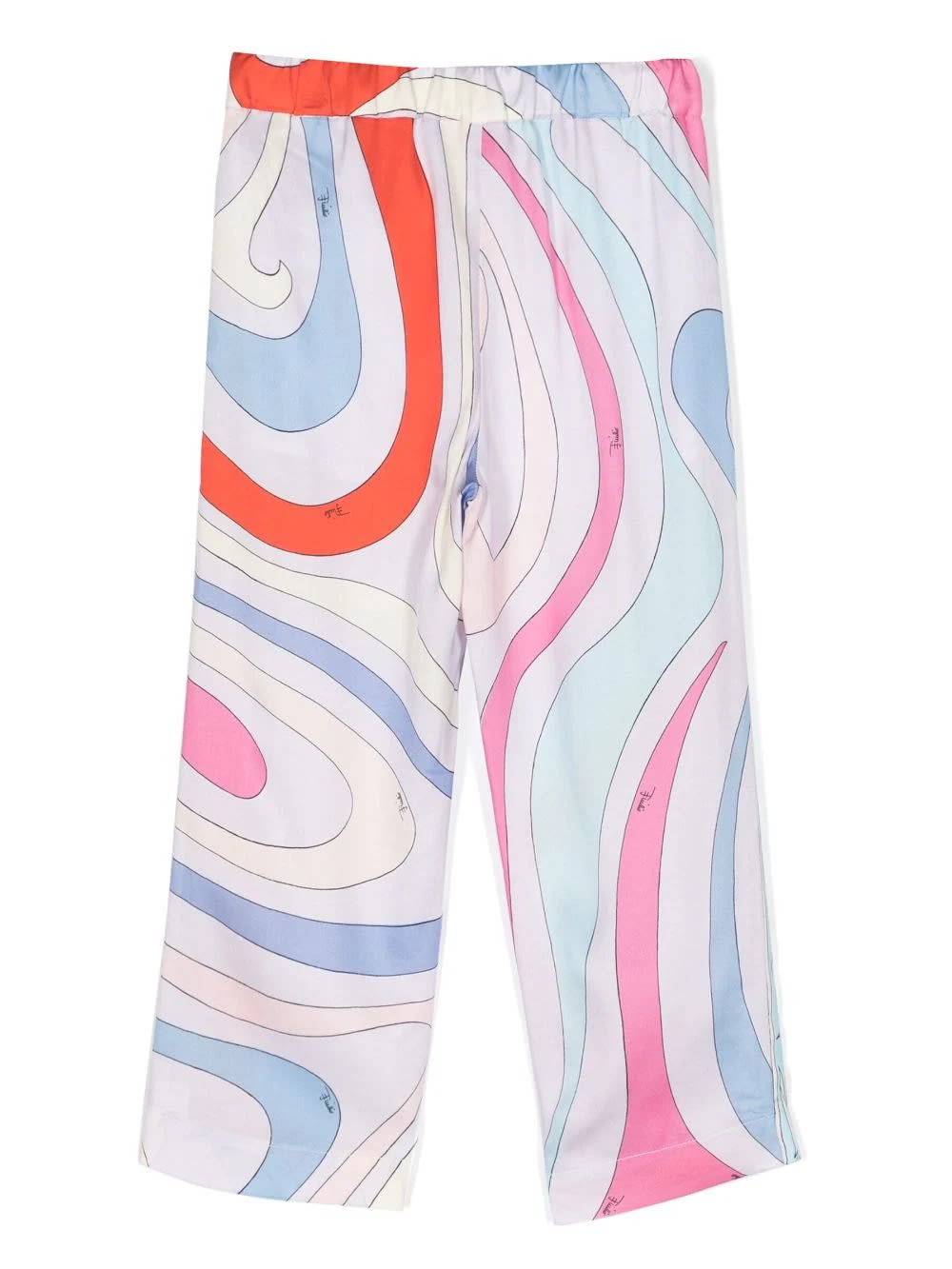 Shop Pucci Trousers With Light Blue/multicolour Iride Print