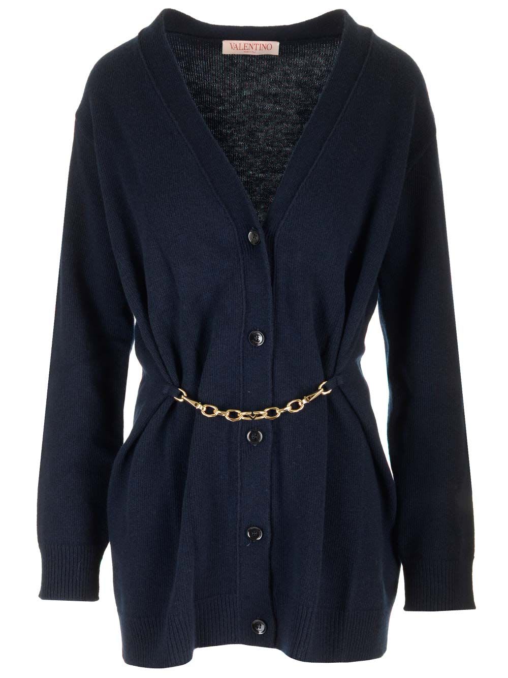 Shop Valentino Embellished Cardigan In Blue