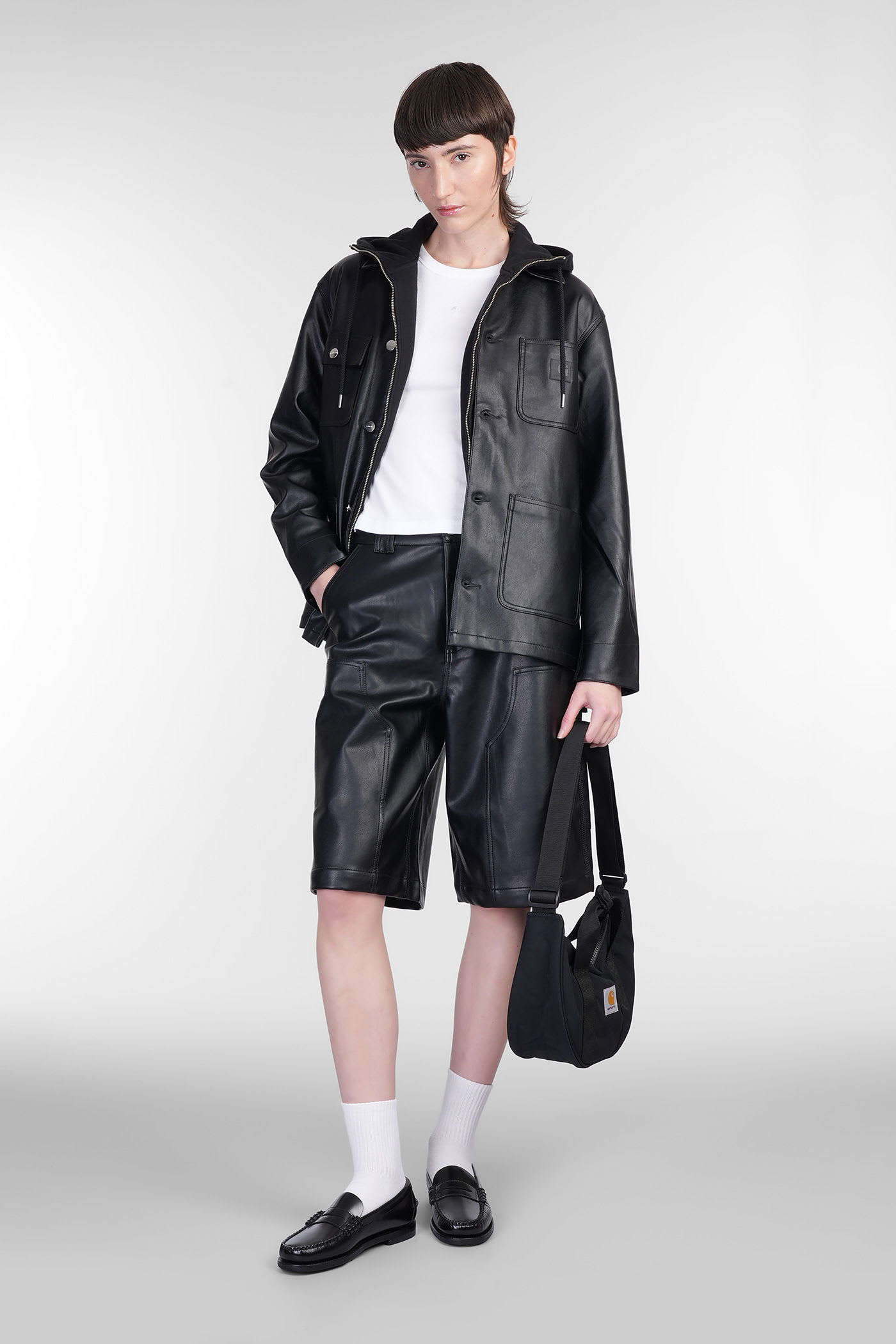 Carhartt Norwich Dk Short Shorts In Black Faux Leather In Black