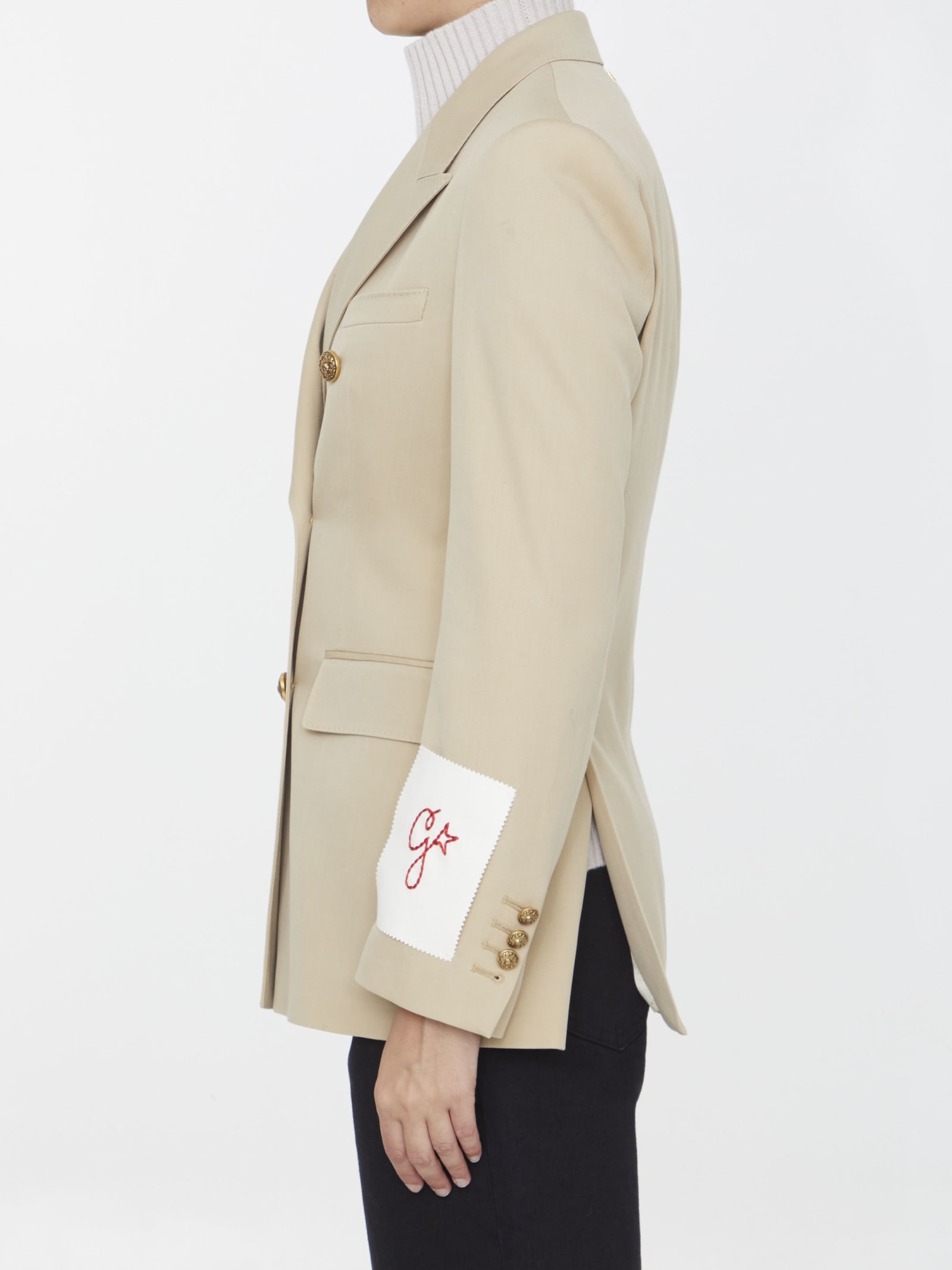 Shop Golden Goose Double-breasted Beige Jacket