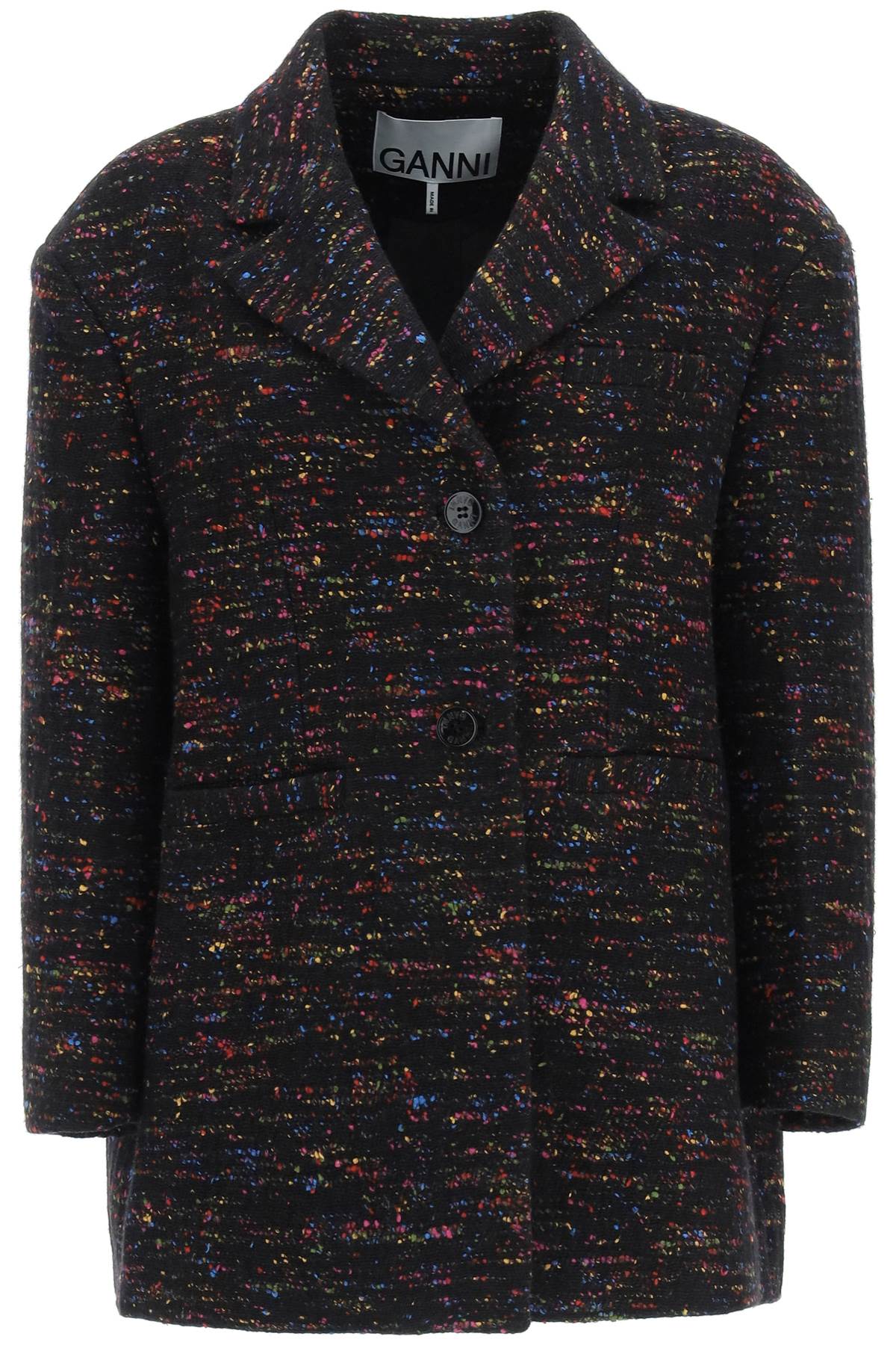 Ganni Oversized Wool Blend Tweed Jacket