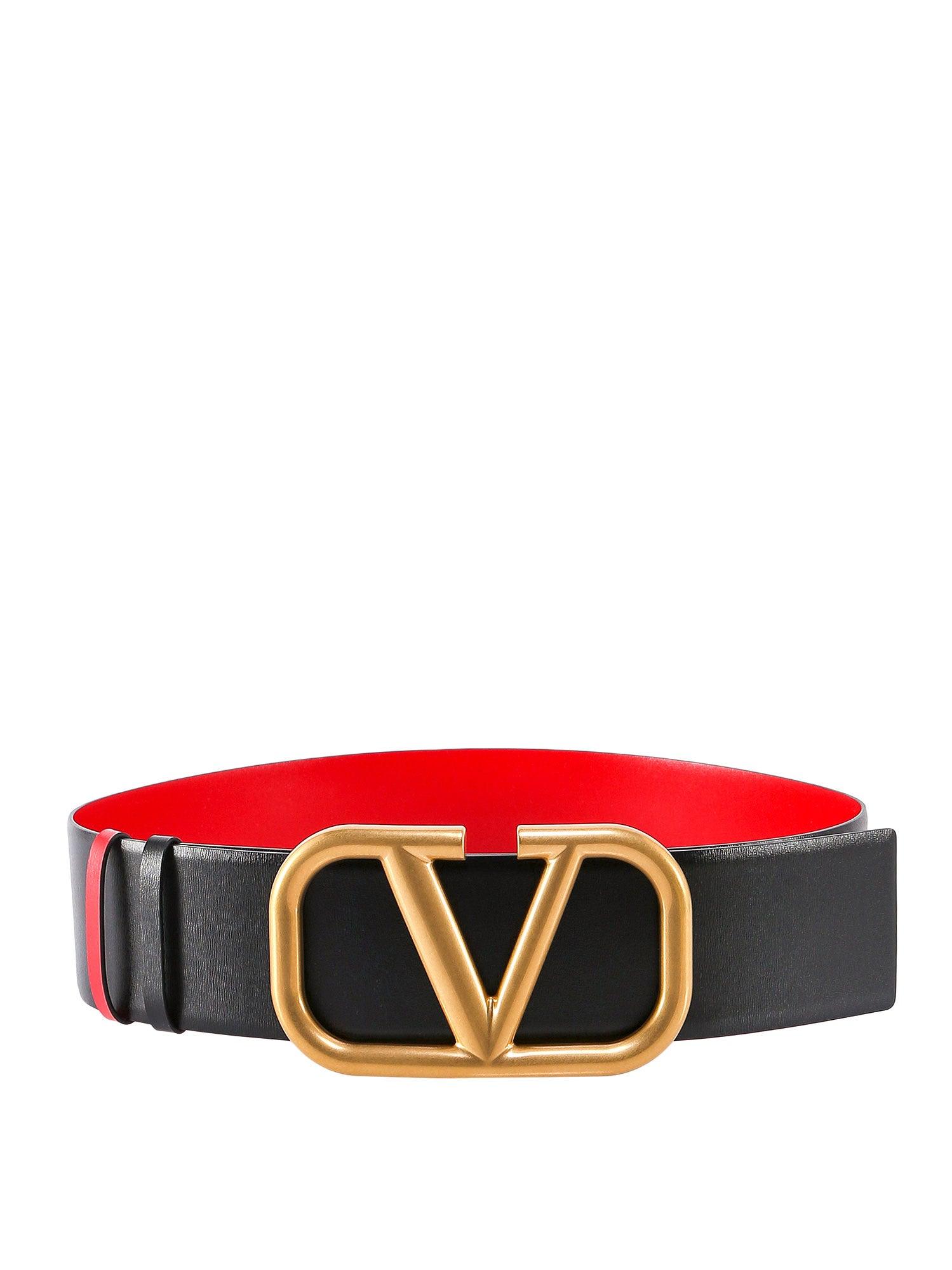 Valentino Garavani Vlogo Plaque Reversible Belt In Nero/rouge Pur