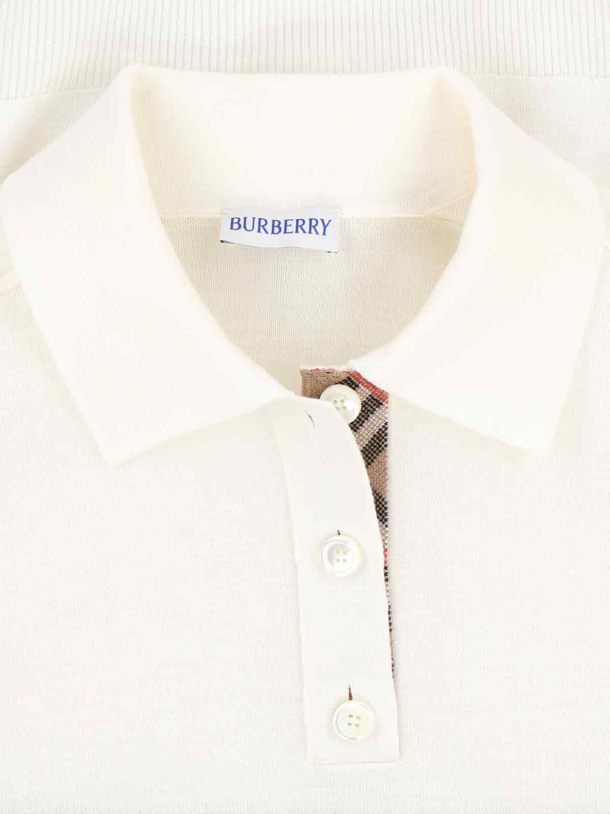 Burberry Check Pattern Knit Polo Shirt In White