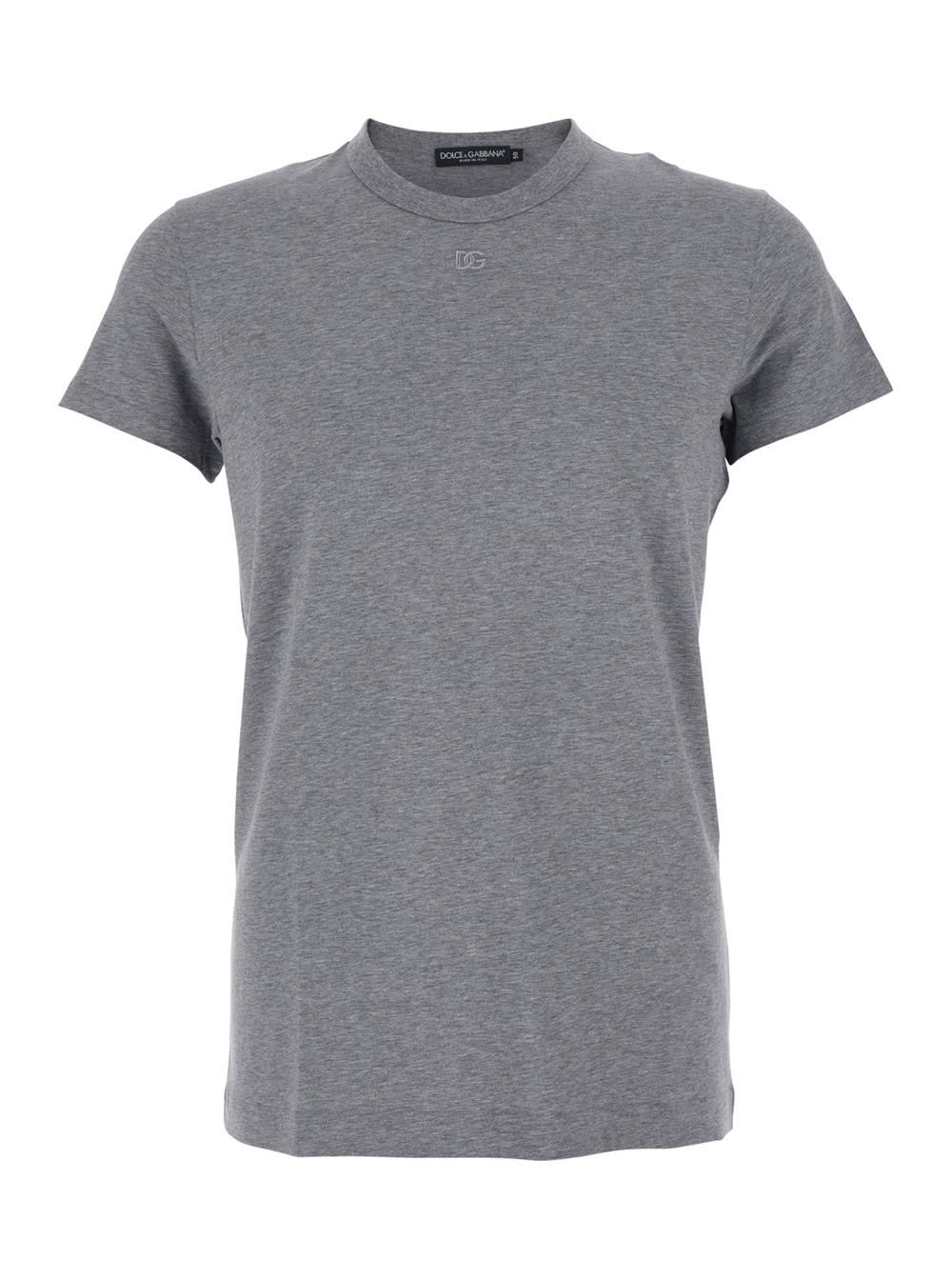 Dolce & Gabbana Grey Crewneck T-shirt With Tonal Logo Lettering Embroidery On The Front In Cotton Stretch Man
