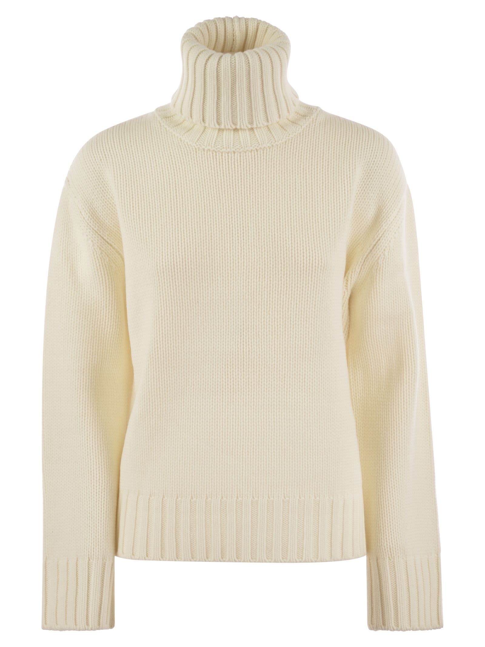 Shop Fabiana Filippi Wool, Silk And Cashmere Blend Turtleneck Sweater In Cream