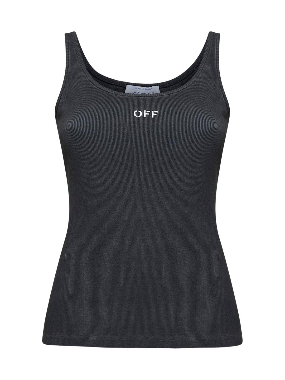 Shop Off-white Logo Embroidered Sleeveless Top In Washedgre