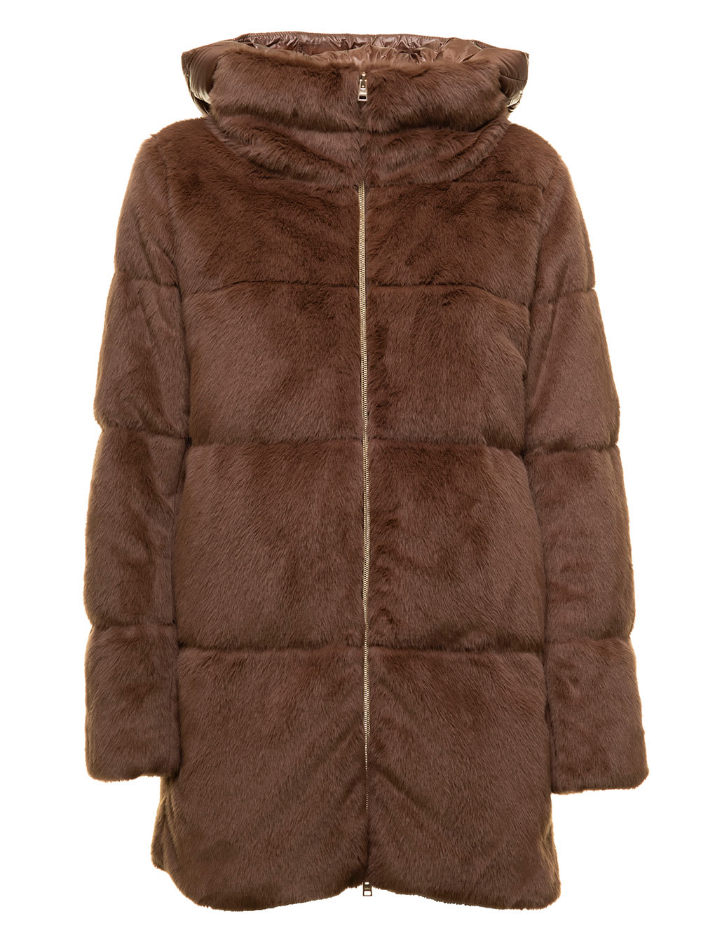 A-line Down Brown Ecological Fur Down Jacket Herno Woman