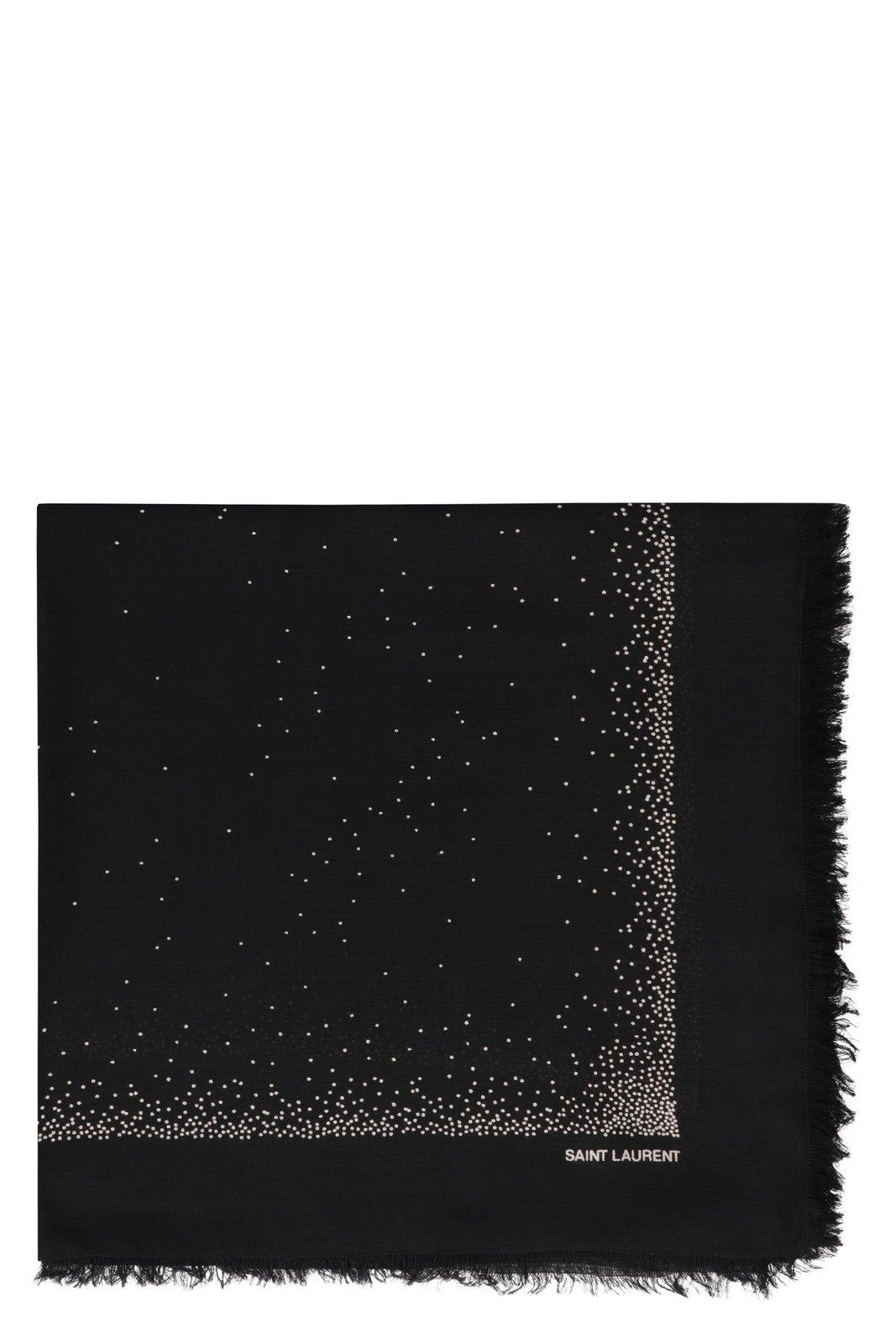 Saint Laurent Logo Detailed Dotted Scarf In Black