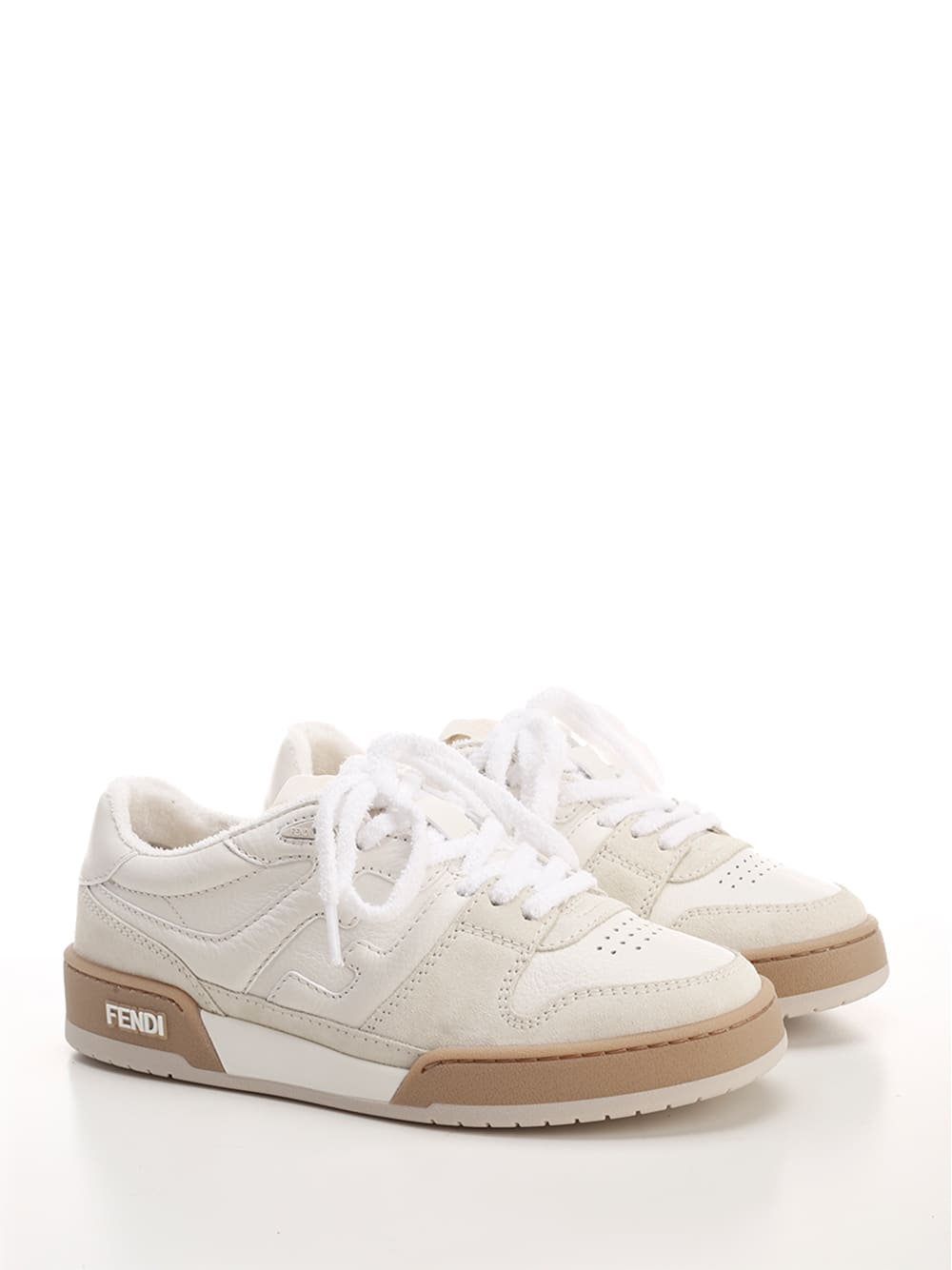 Fendi Match White Suede Low-cut Shoes In Fhs Ice White