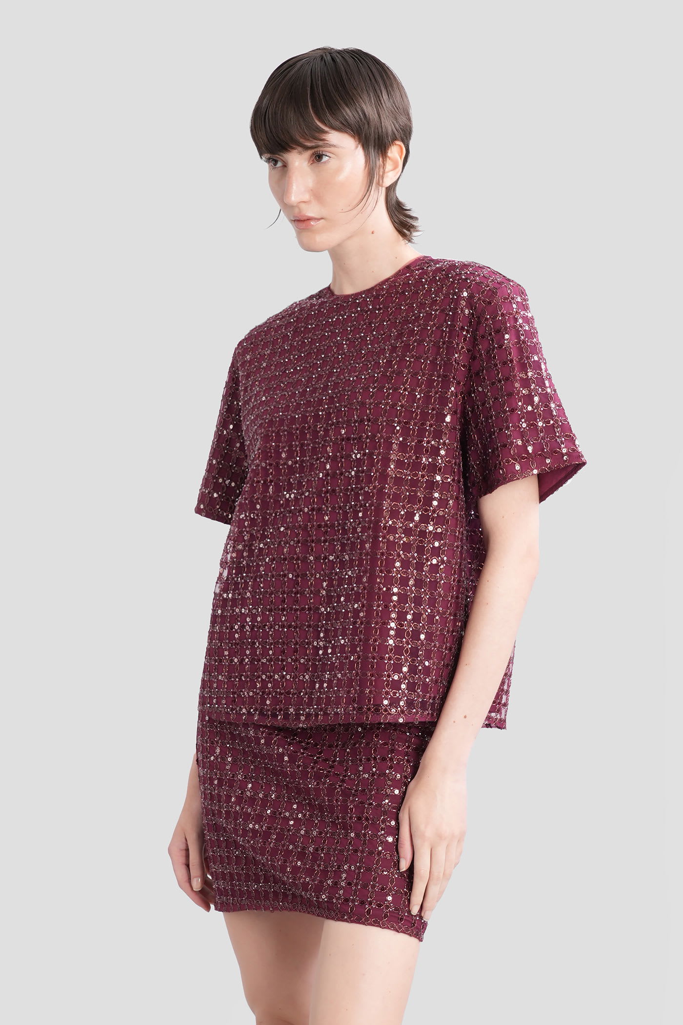 Rotate Birger Christensen T-shirt In Bordeaux Polyester In Red