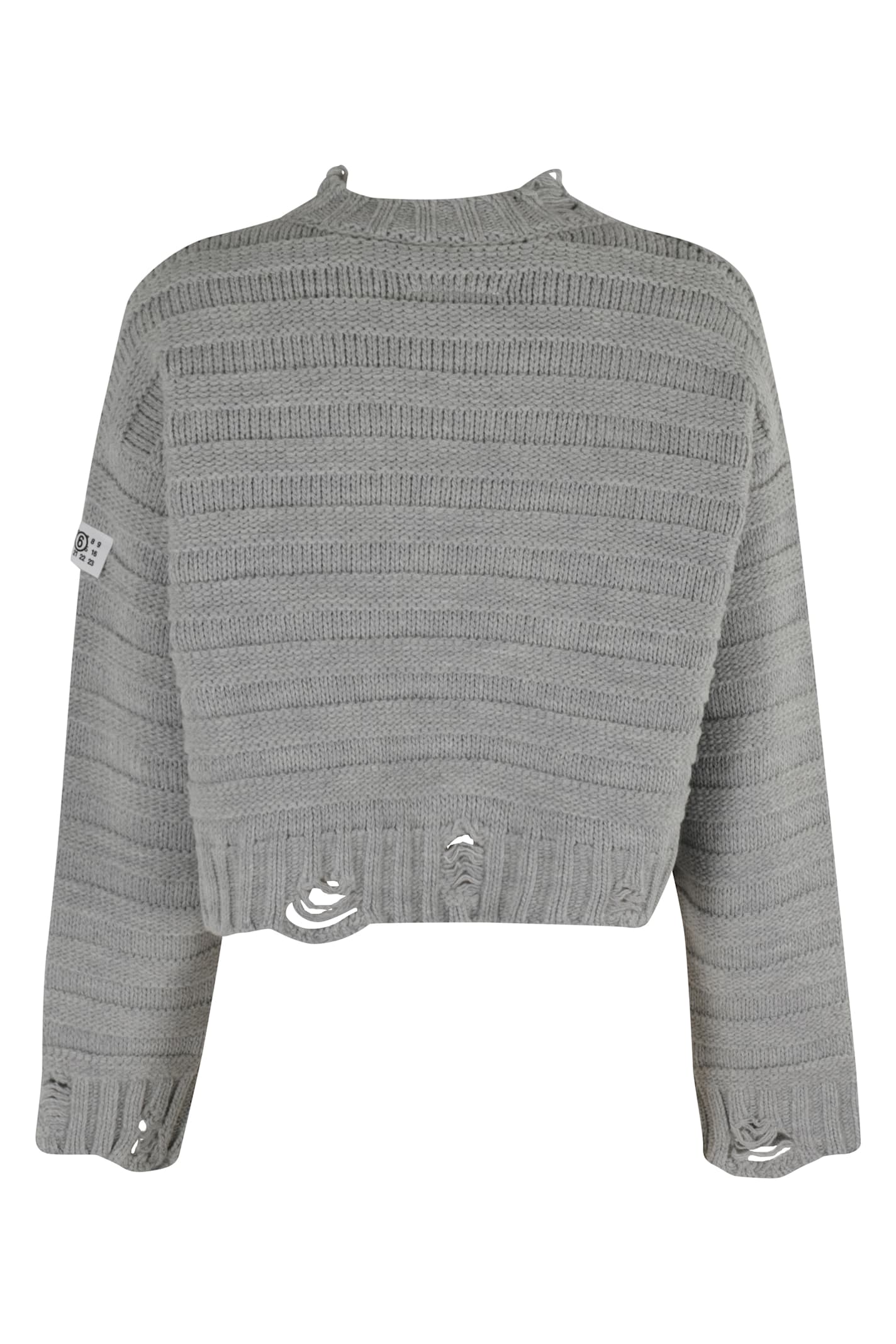 Mm6 Maison Margiela Mm6 By Maison Margiela Cropped Grey Crewneck Sweater In Gray