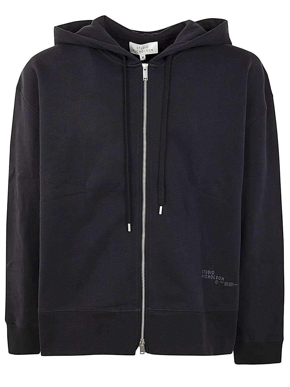 Shop Studio Nicholson Fleece Back Zip Through Hoodie With Logo In Darkest Navy Logo