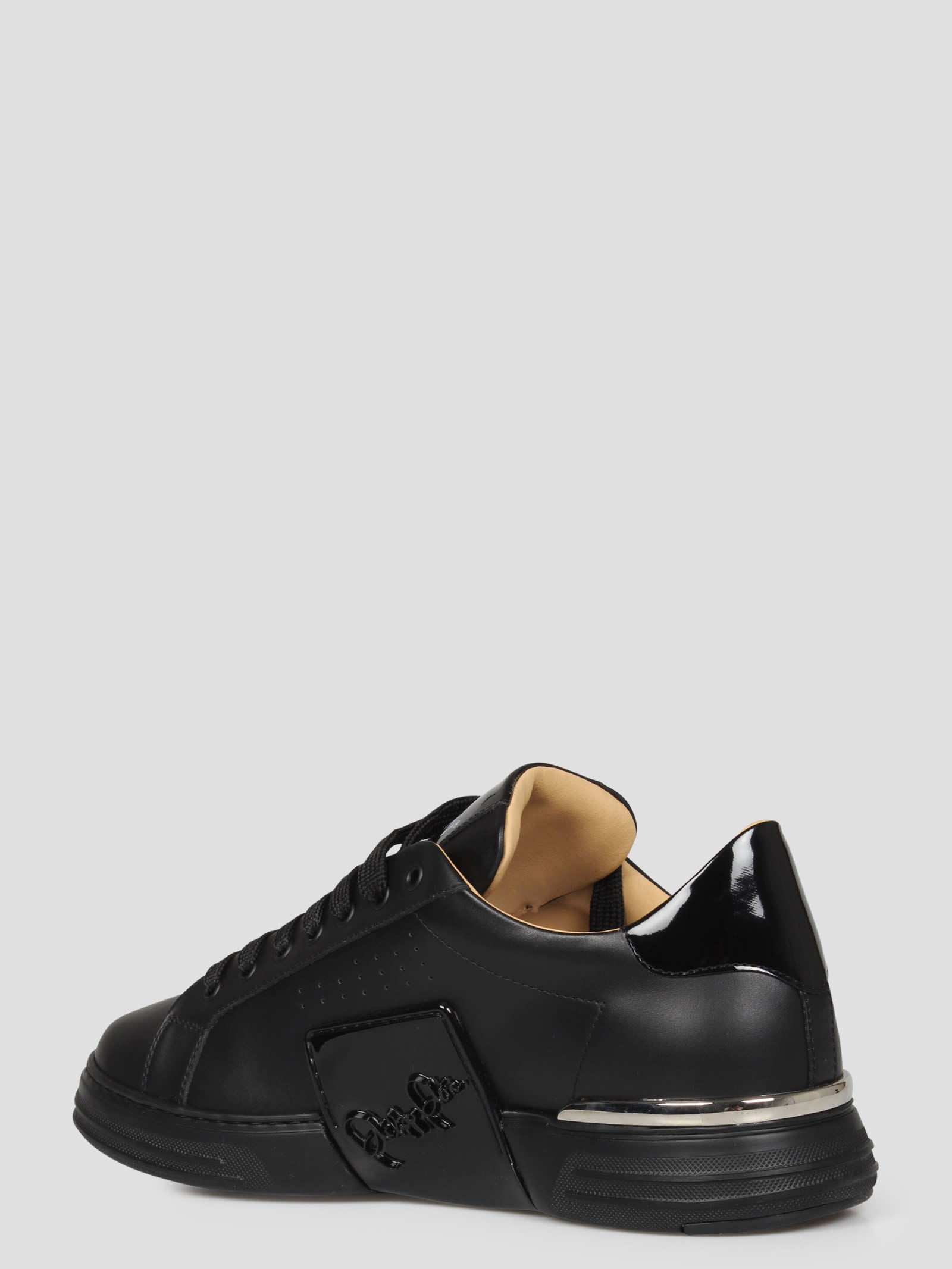 Shop Philipp Plein Mix Leather Lo-top Sneakers Hexagon In Nero