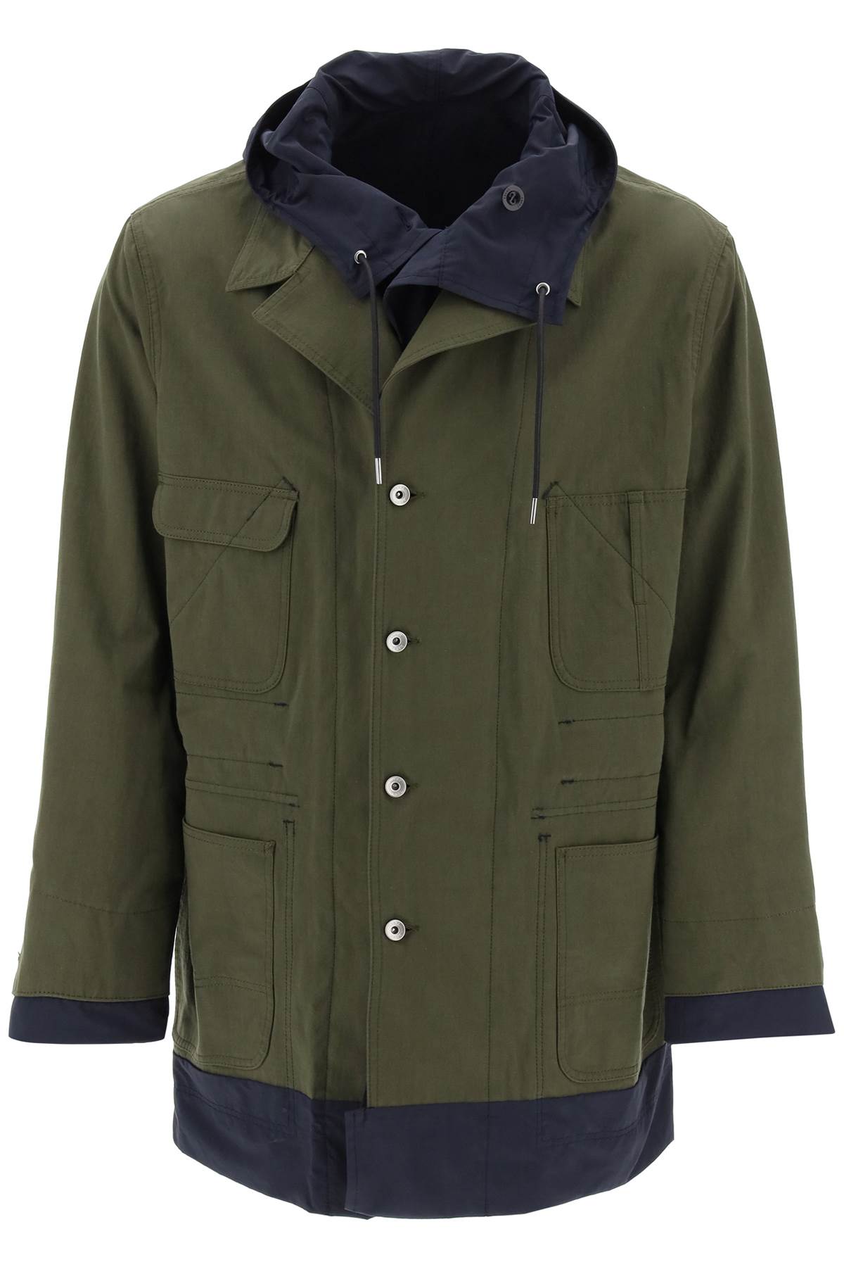 Army Green Cotton And Nylon Reversibile Jacket