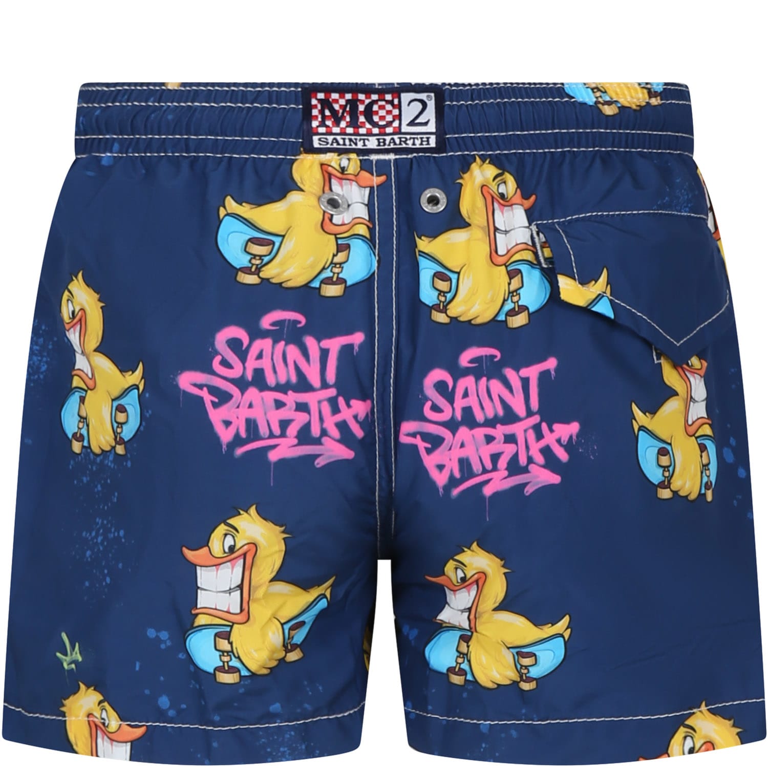 Shop Mc2 Saint Barth Blue Swim Shorts For Boy With Ducky Print