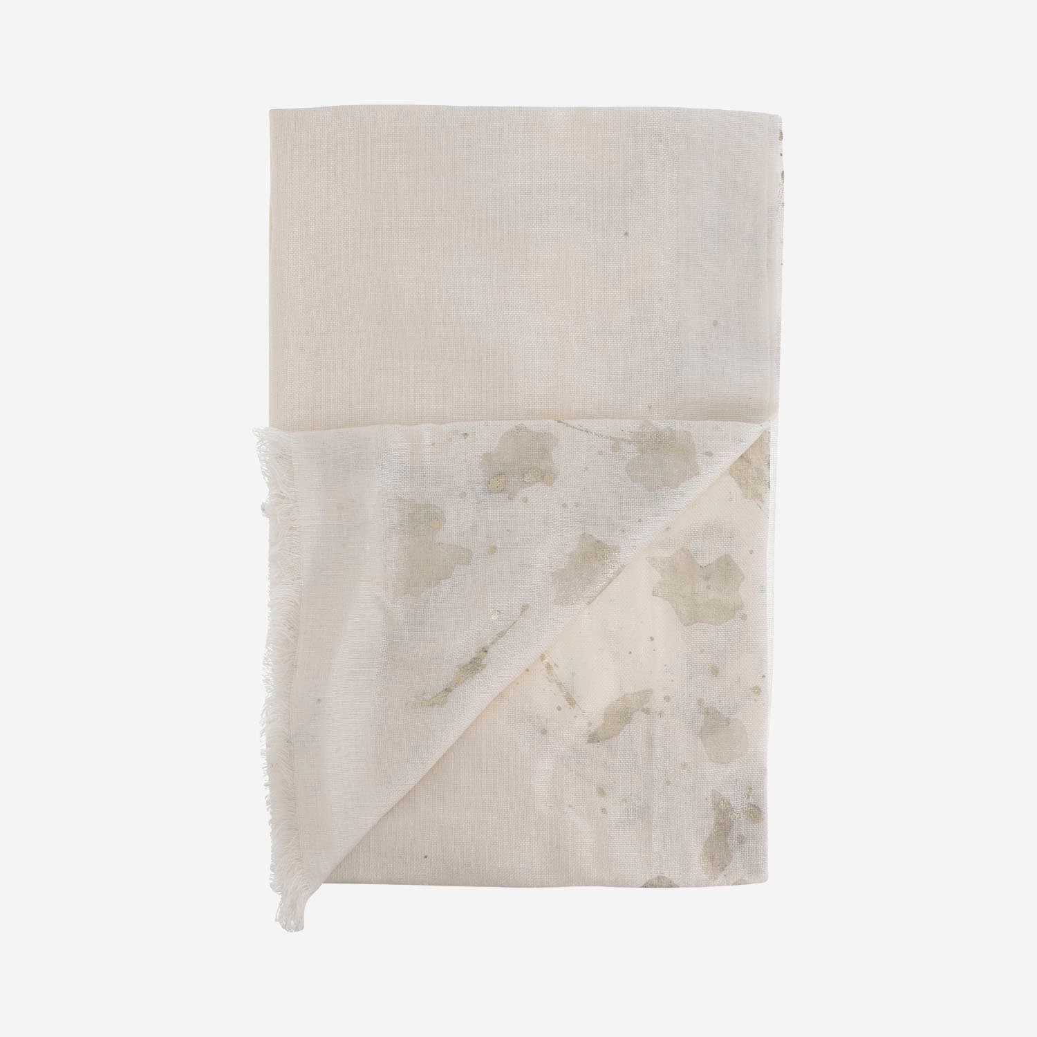 Faliero Sarti Ivory Silk And Linen Scarf With Fringed Edges In Ivory