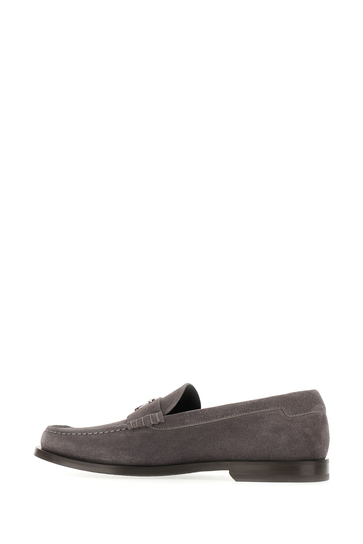 Shop Dolce & Gabbana Grey Suede Loafers In Grigio Medio