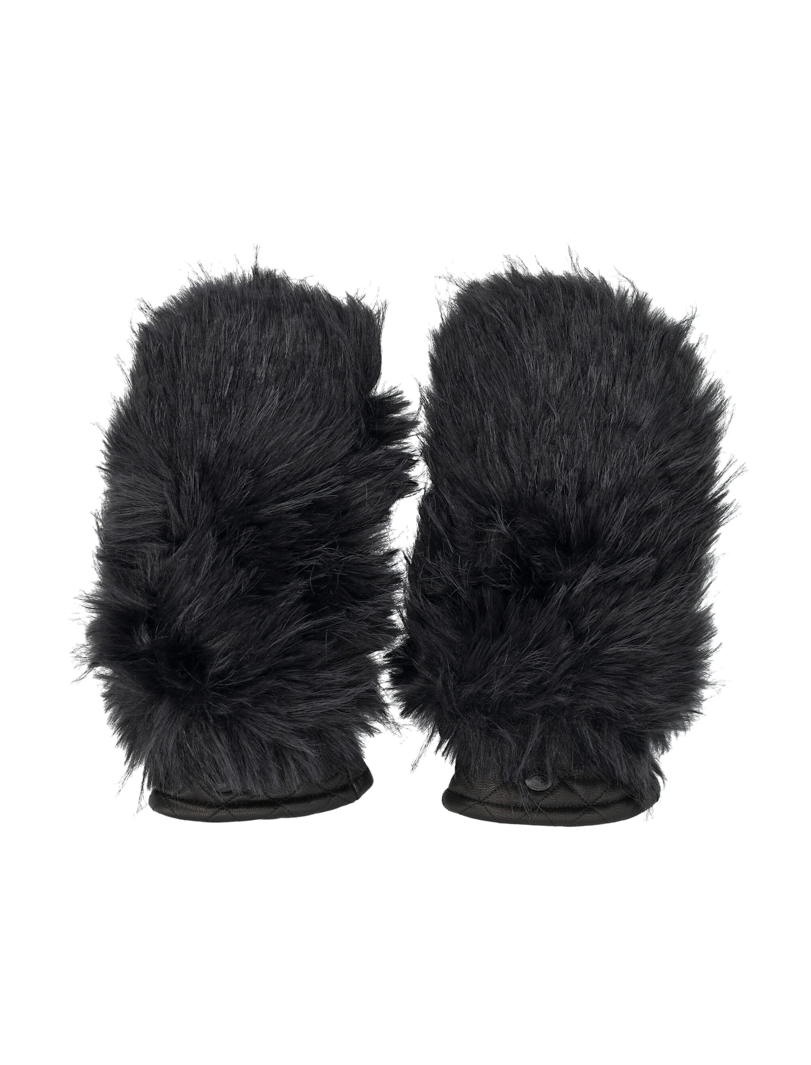 Goldbergh Hill Leather Mittens With Faux Fur Top In Black