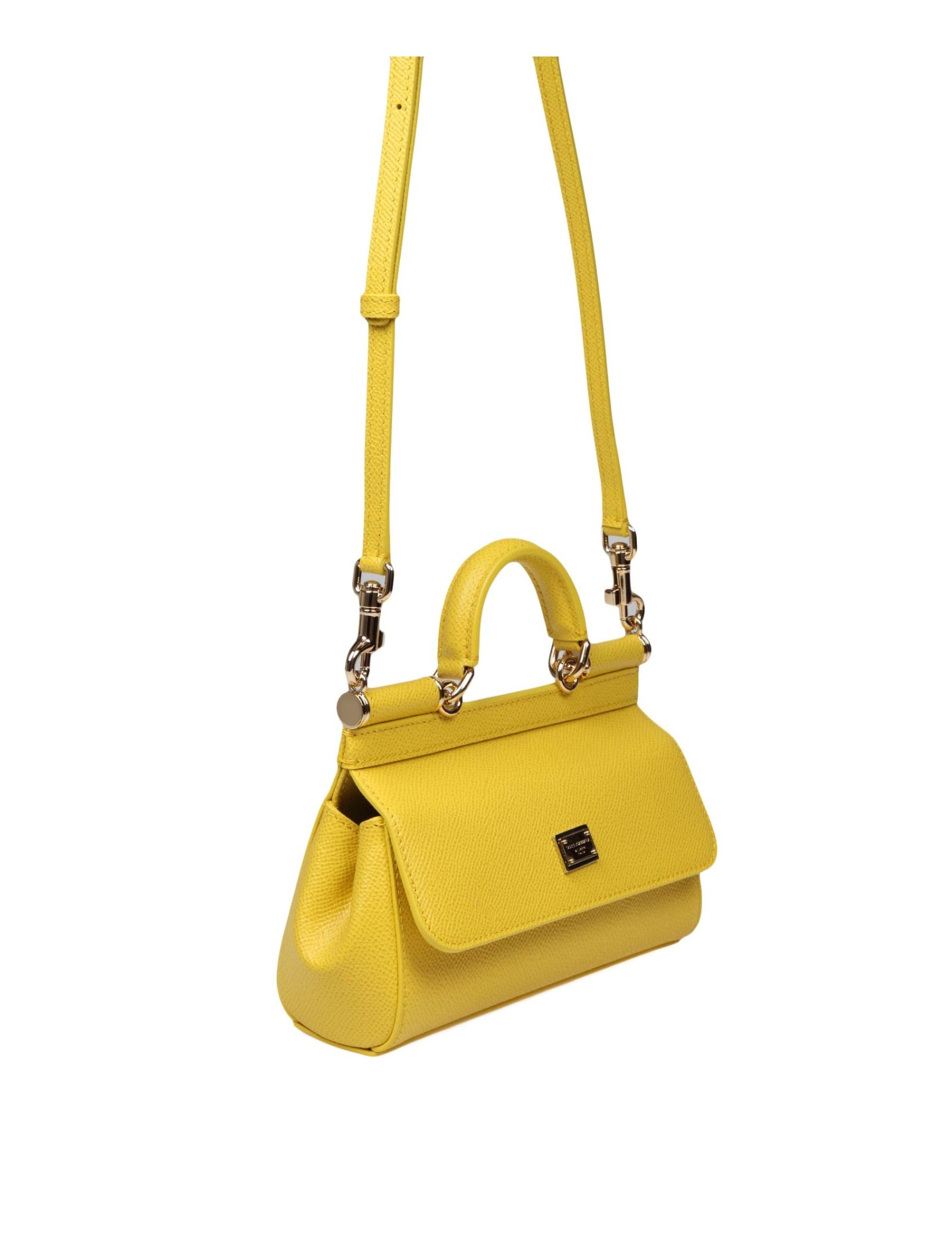 Shop Dolce & Gabbana Small Sicily Bag In Dauphine Leather In Yellow