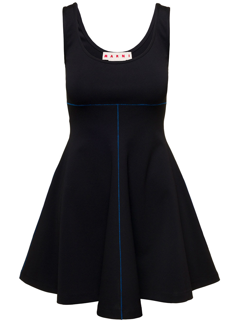 Shop Marni Mini Black Flared Dress With Contrasting Stitching In Stretch Fabbric Woman