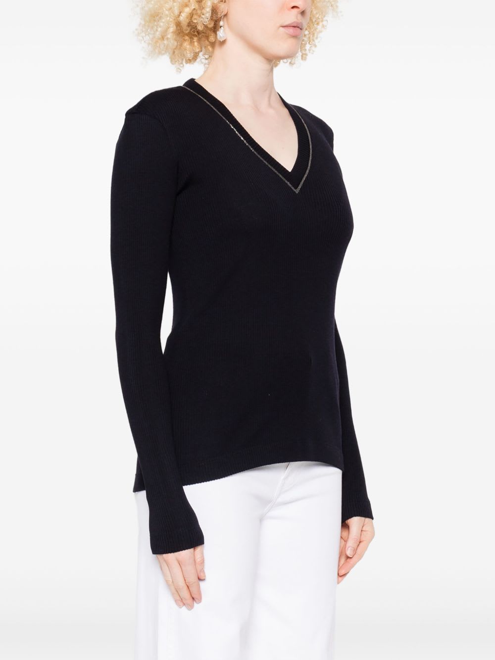 Brunello Cucinelli Black V-neck In Blue