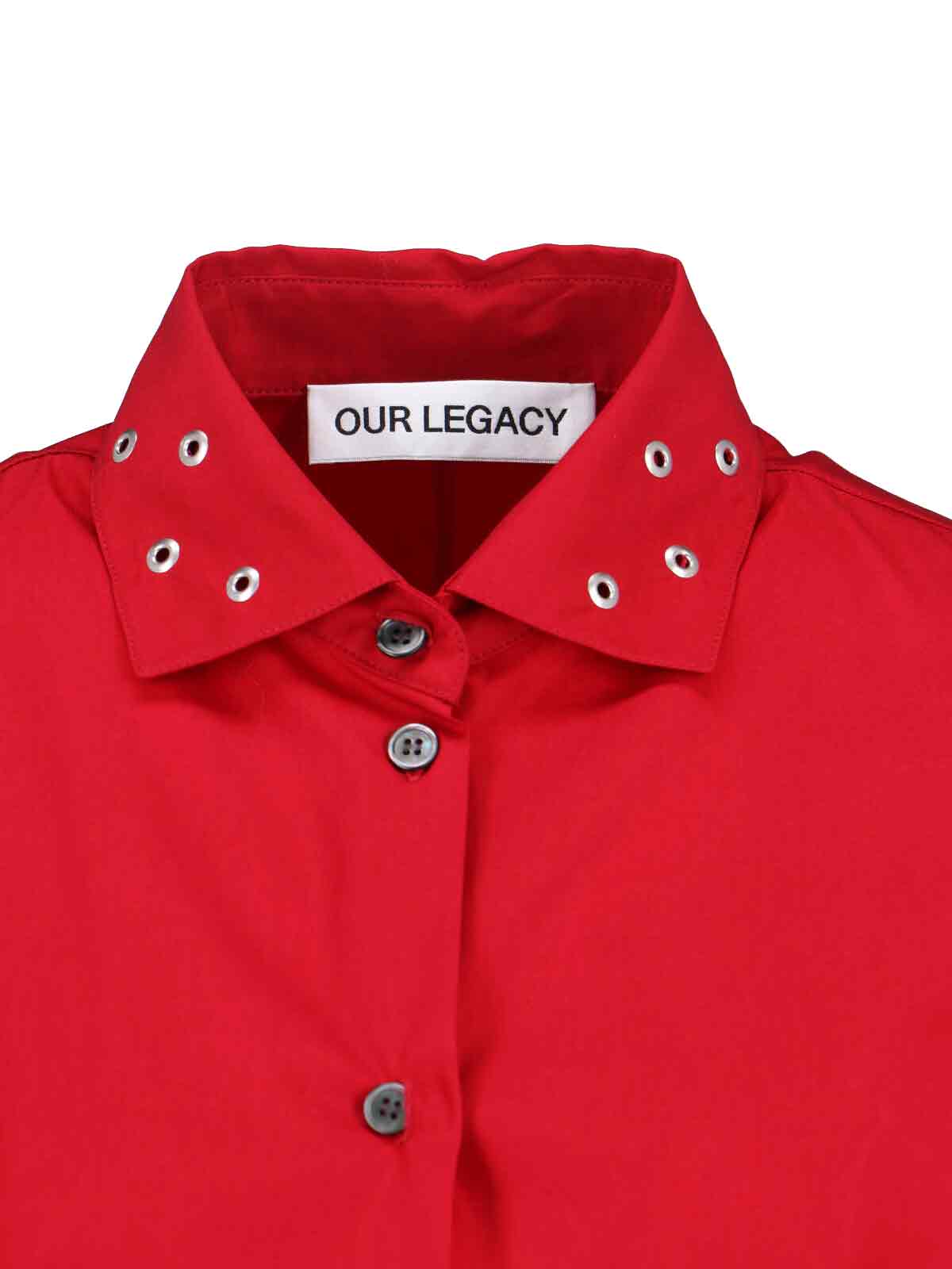 Our Legacy Long Sleeve Knee Length Dress With Eyelet Design In Red