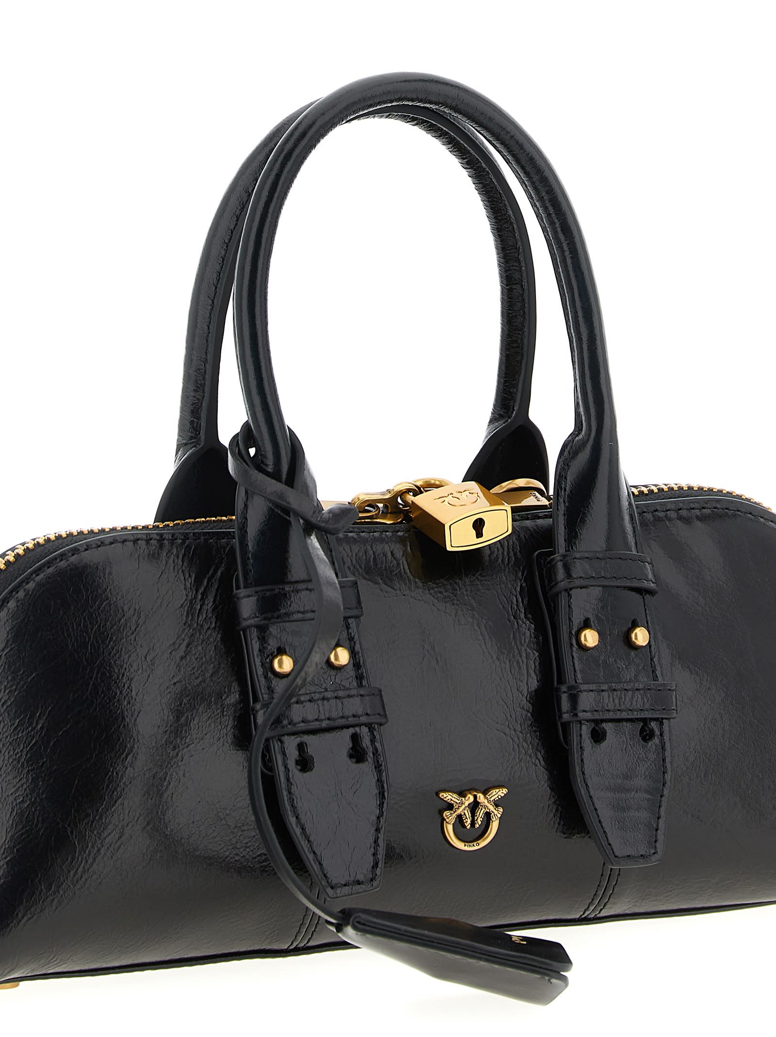 Pinko Escape Bag Baguette Small Handbag In Patent-effect Leather In Black