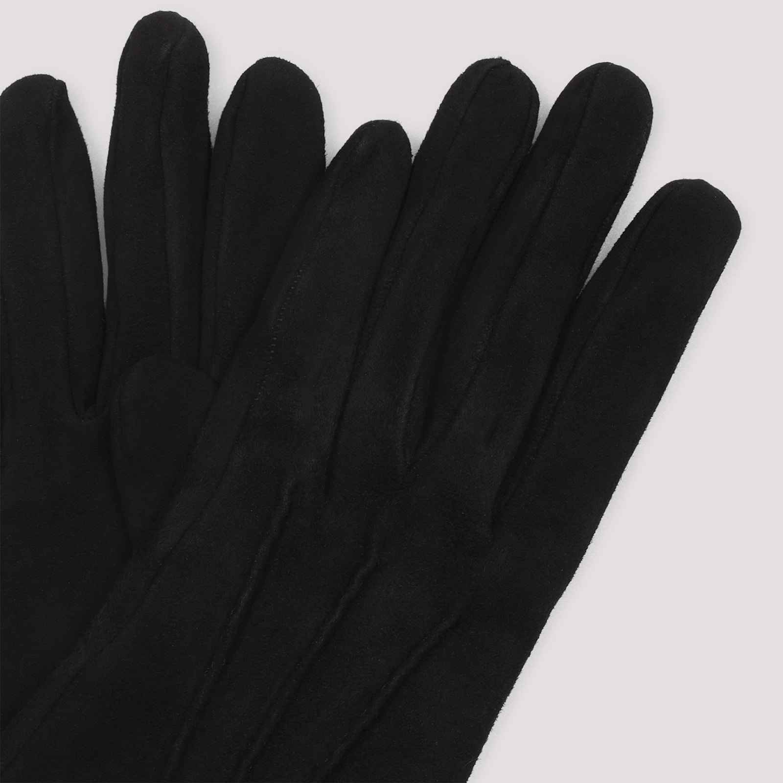 Giorgio Armani Elongated Black Lamb Leather Gloves In Black