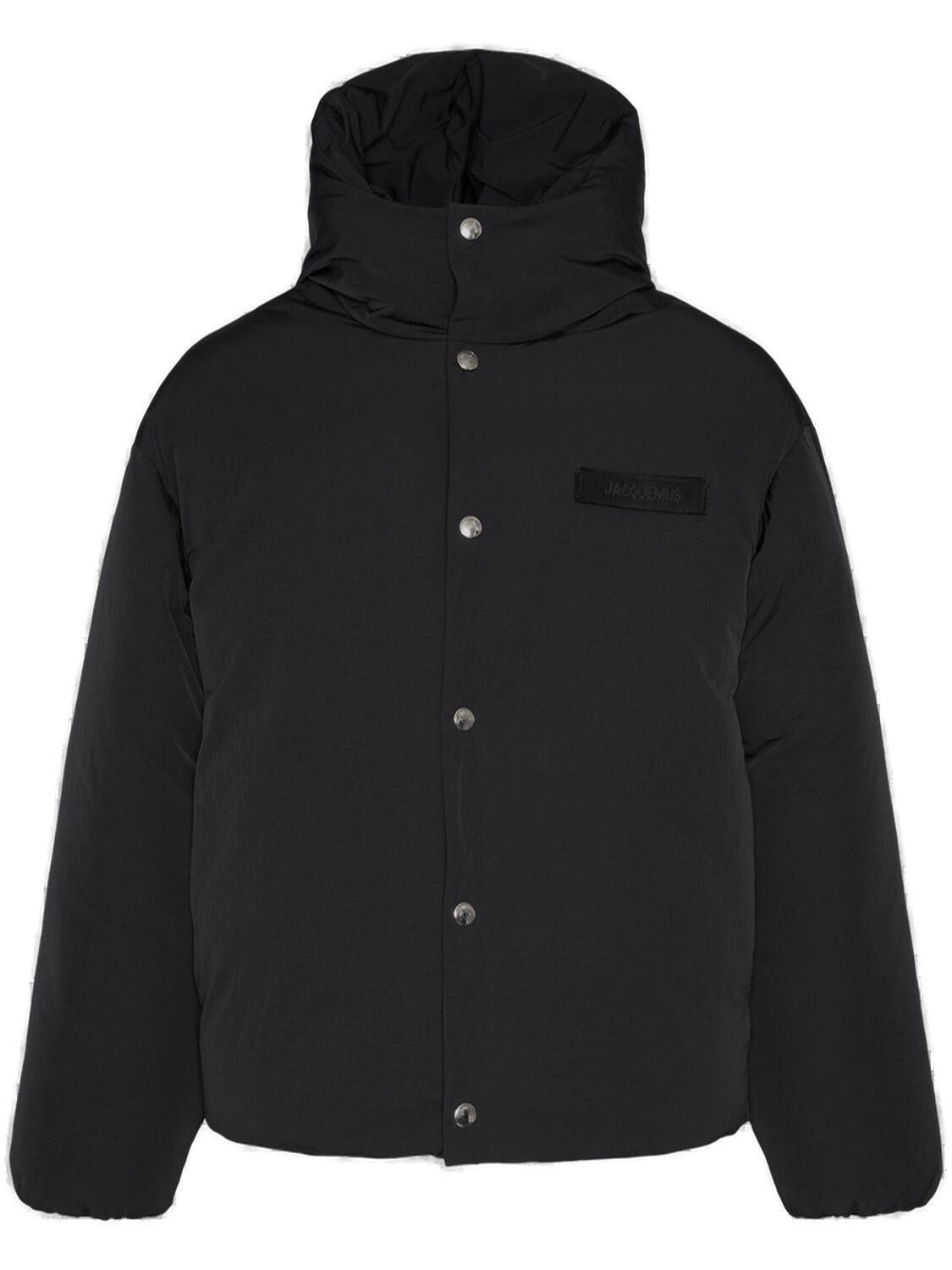 Shop Jacquemus Logo Patch Padded Coat In 990 Black