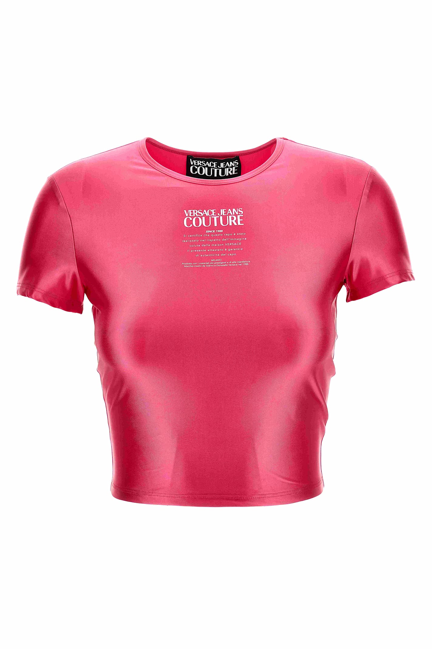 Versace Jeans Couture Satin Crop Tee In Pink