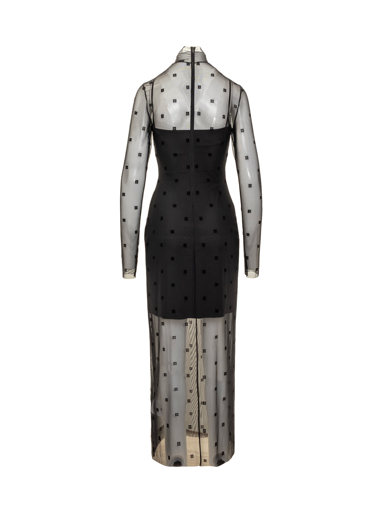 Givenchy Tulle Column Dress With 4g Embroidered Details In Black