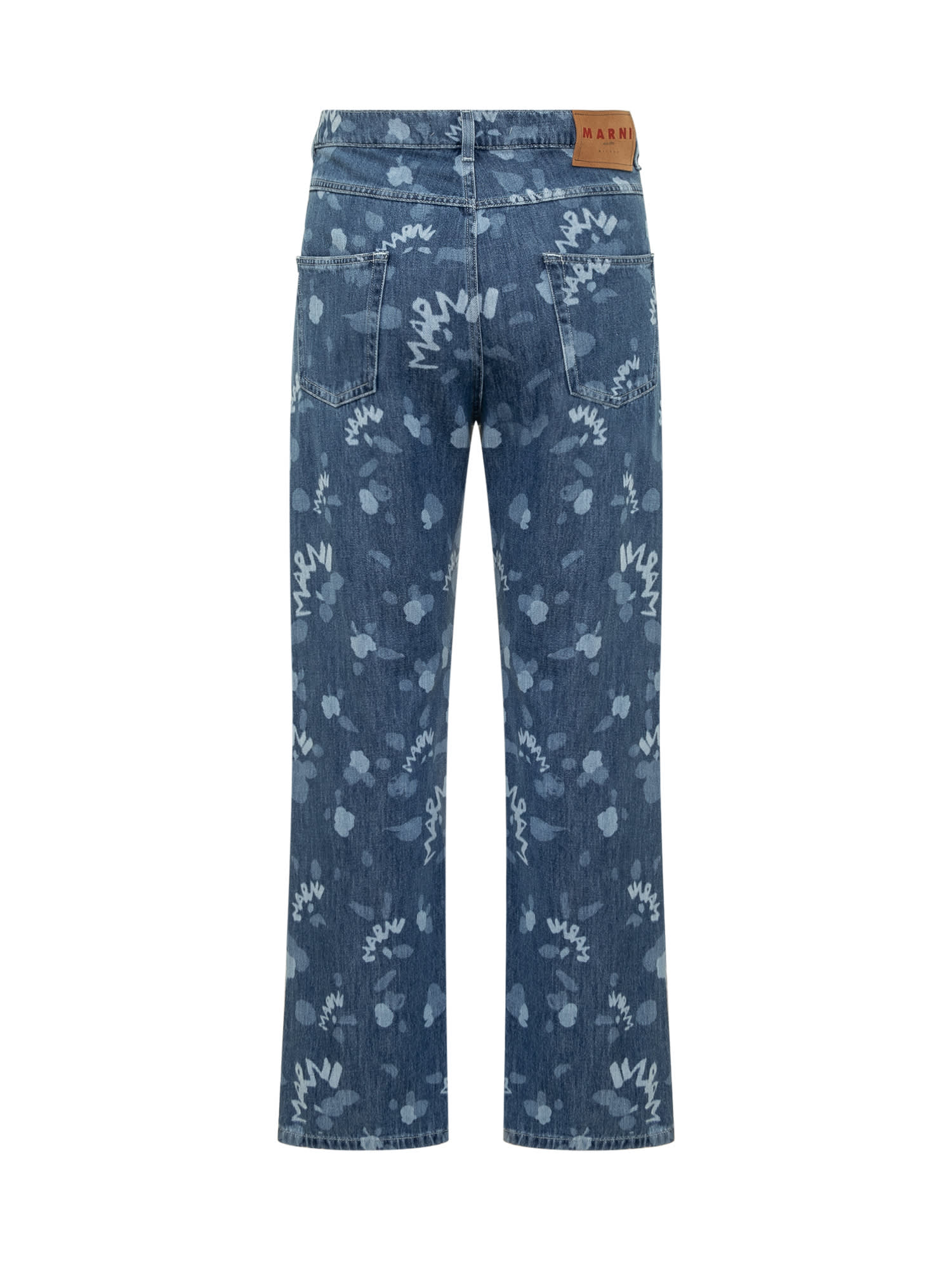 Shop Marni Jeans With  Dripping Print In Iris Blue