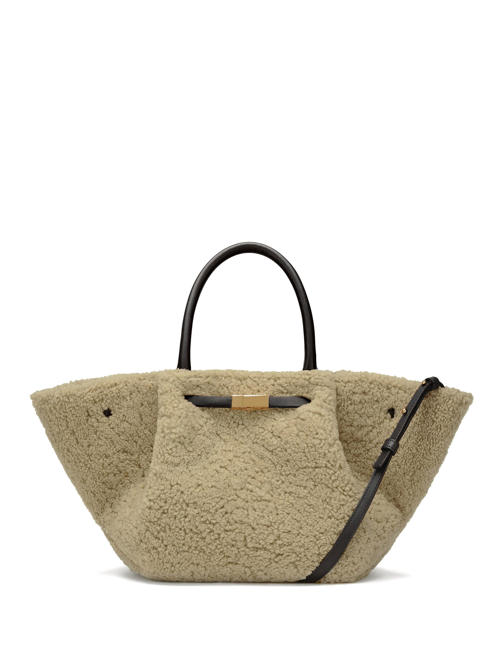 Beige New York Midi Bag In Shearling