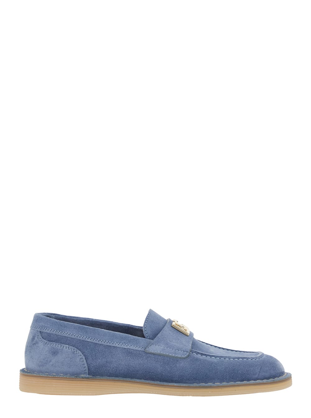 Dolce & Gabbana Blue Loafers With Logopaque On The Front In Suede Woman