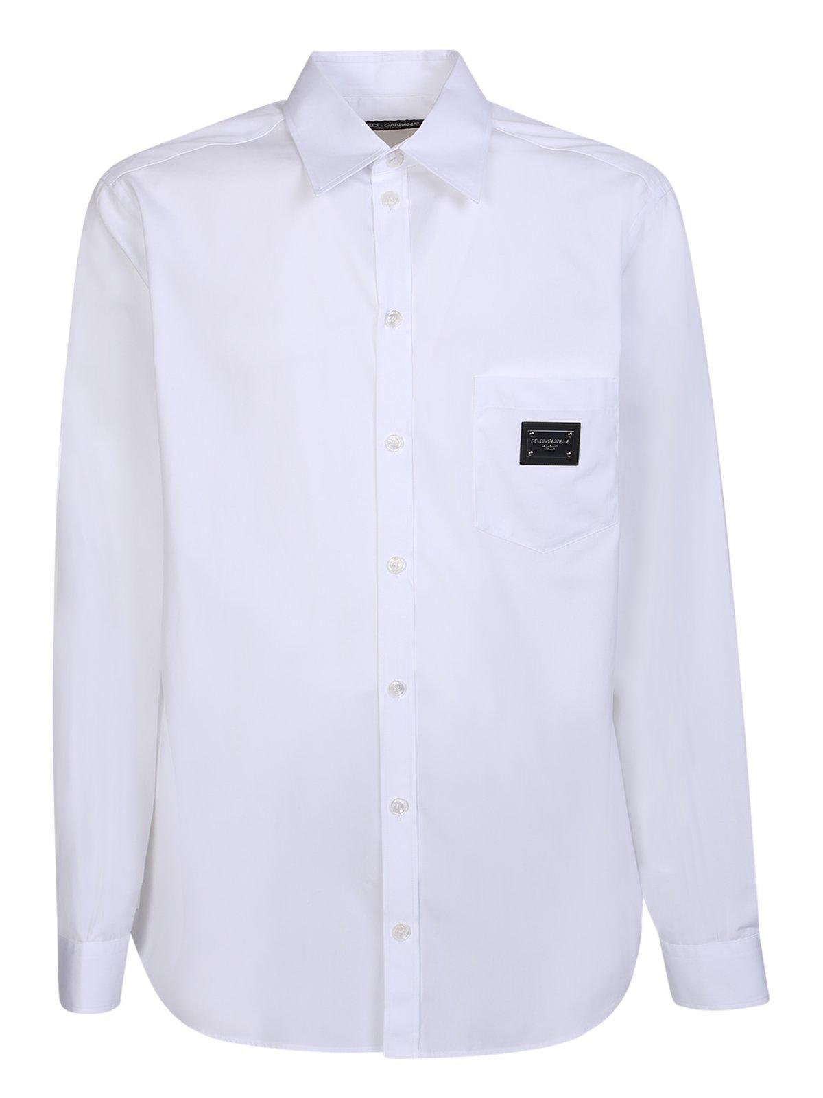 Shop Dolce & Gabbana Logo-plaque Long-sleeved Shirt In Bianco Ottico