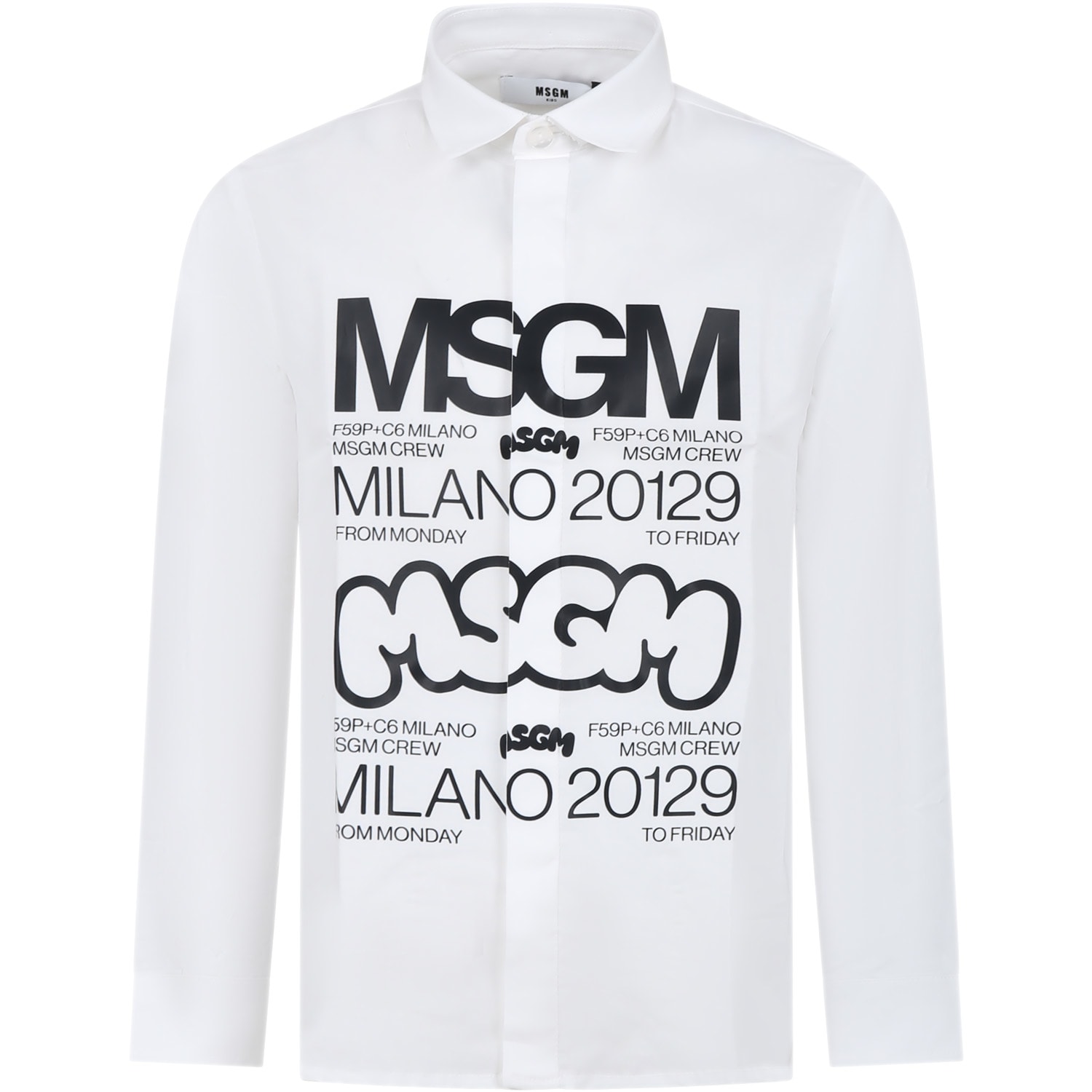 Msgm Kids' White Shirt For Boy With Logo And Writing