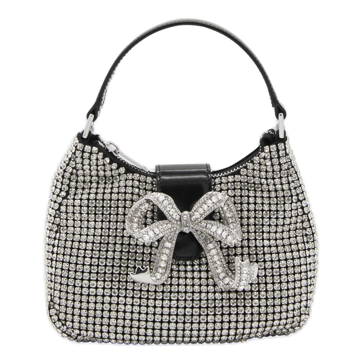 Shop Self-portrait Diamante Crescent Bow Bag In Silver