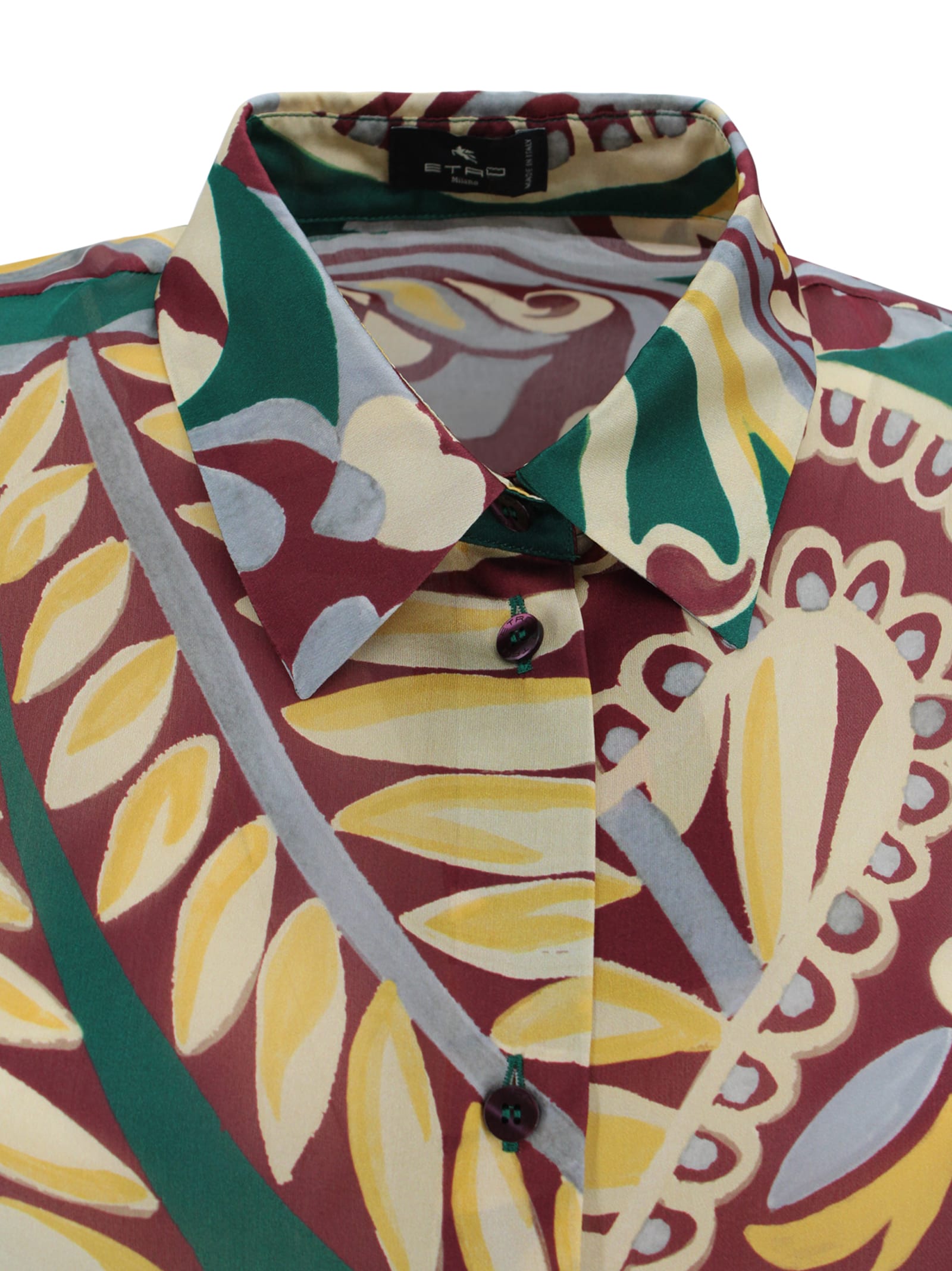 Etro Floral Paisley Print Long Sleeve Silk Top In Green