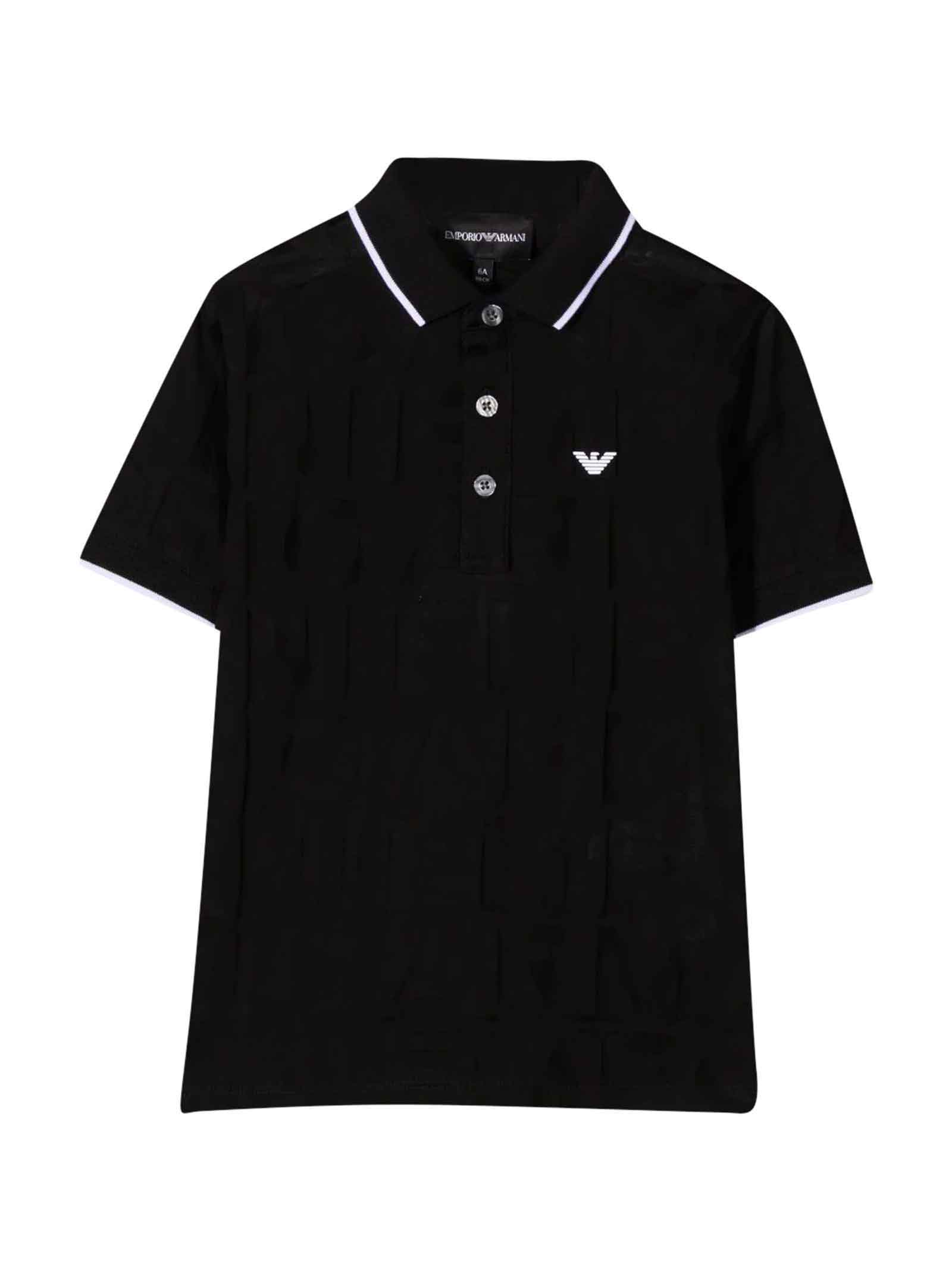 Emporio Armani Black Polo Shirt With Frontal Logo Application, Straight Hem And Short Sleeve