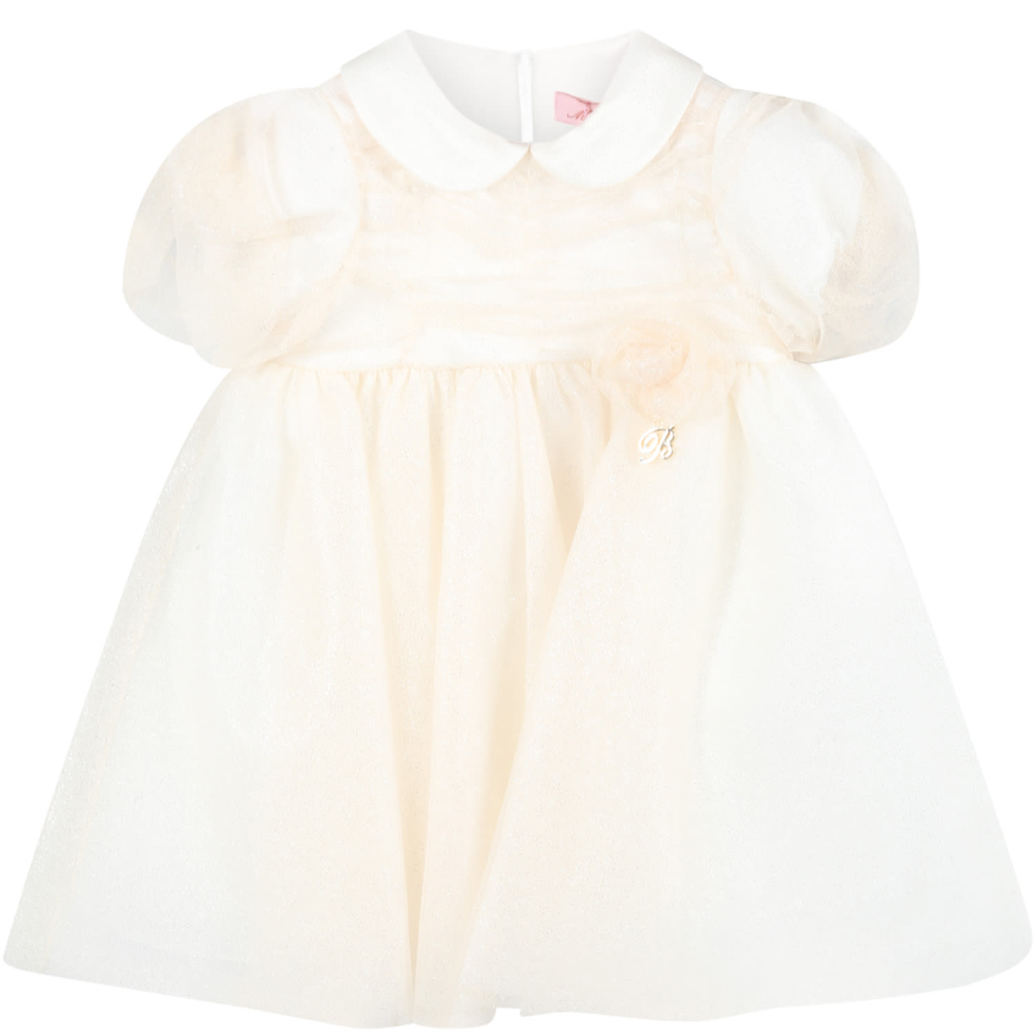 Blumarine Gold Dress For Baby Girl With Rose