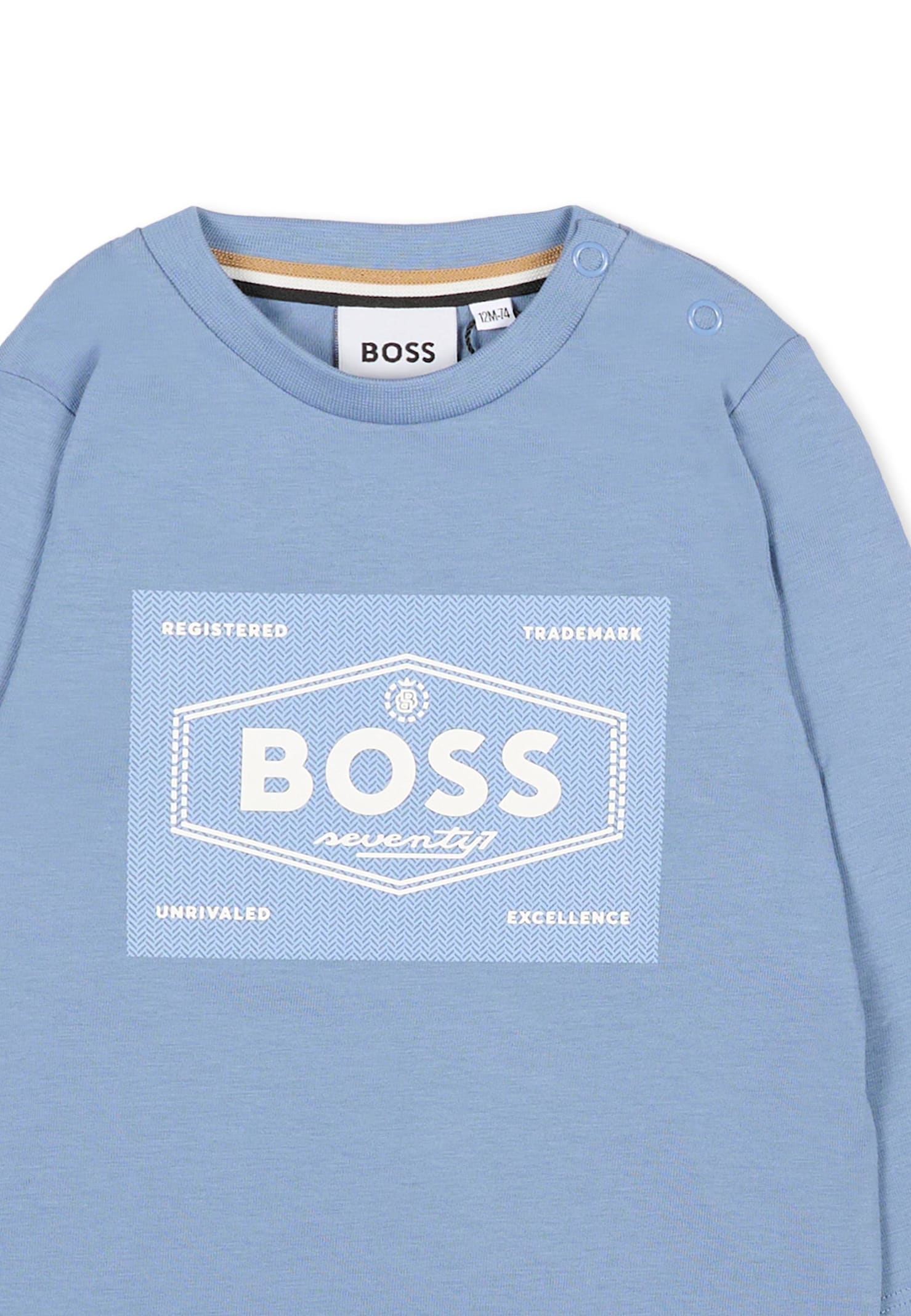 Hugo Boss Light Blue T-shirt For Baby Boy With Logo In Blue